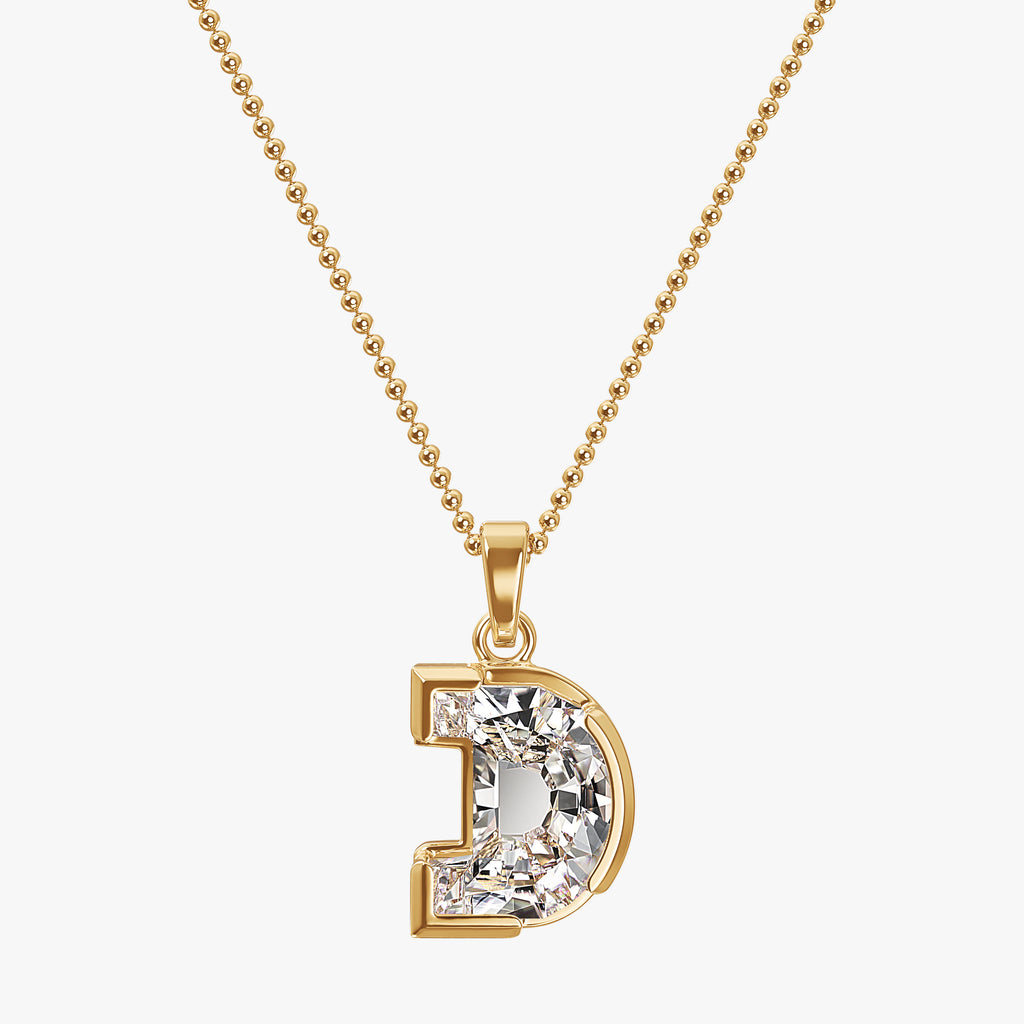 TYPE by J'EVAR 9MM D SOLITAIRE DIAMOND INITIAL PENDANT 18K Yellow Gold ALTR Lab Grown Diamond Front View | 18 IN CHAIN / D