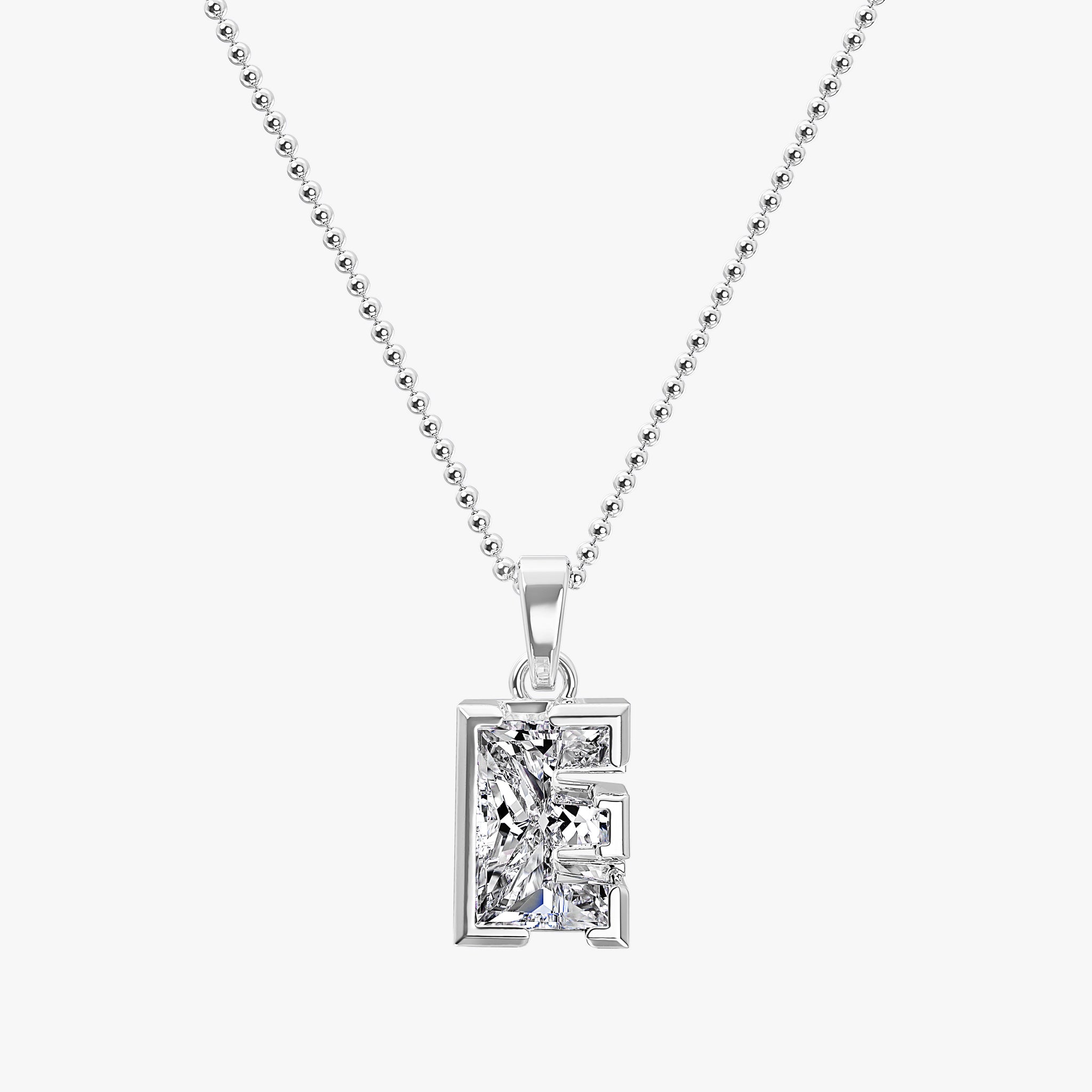 TYPE by J'EVAR 7MM LETTER E SOLITAIRE DIAMOND INITIAL PENDANT 18K White Gold ALTR Lab Grown Diamond Front View