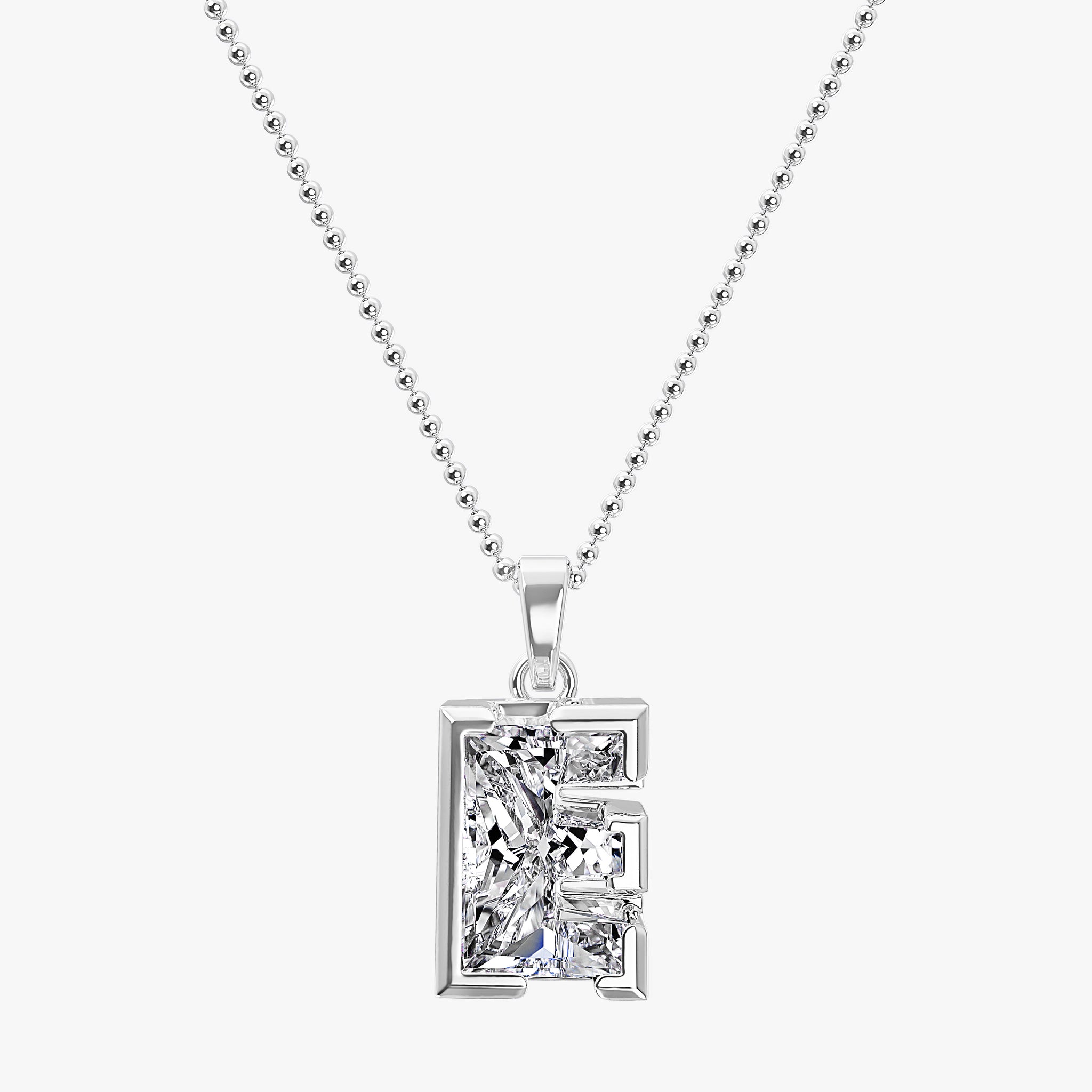 TYPE by J'EVAR 9MM E SOLITAIRE DIAMOND INITIAL PENDANT 18K White Gold ALTR Lab Grown Diamond Front View