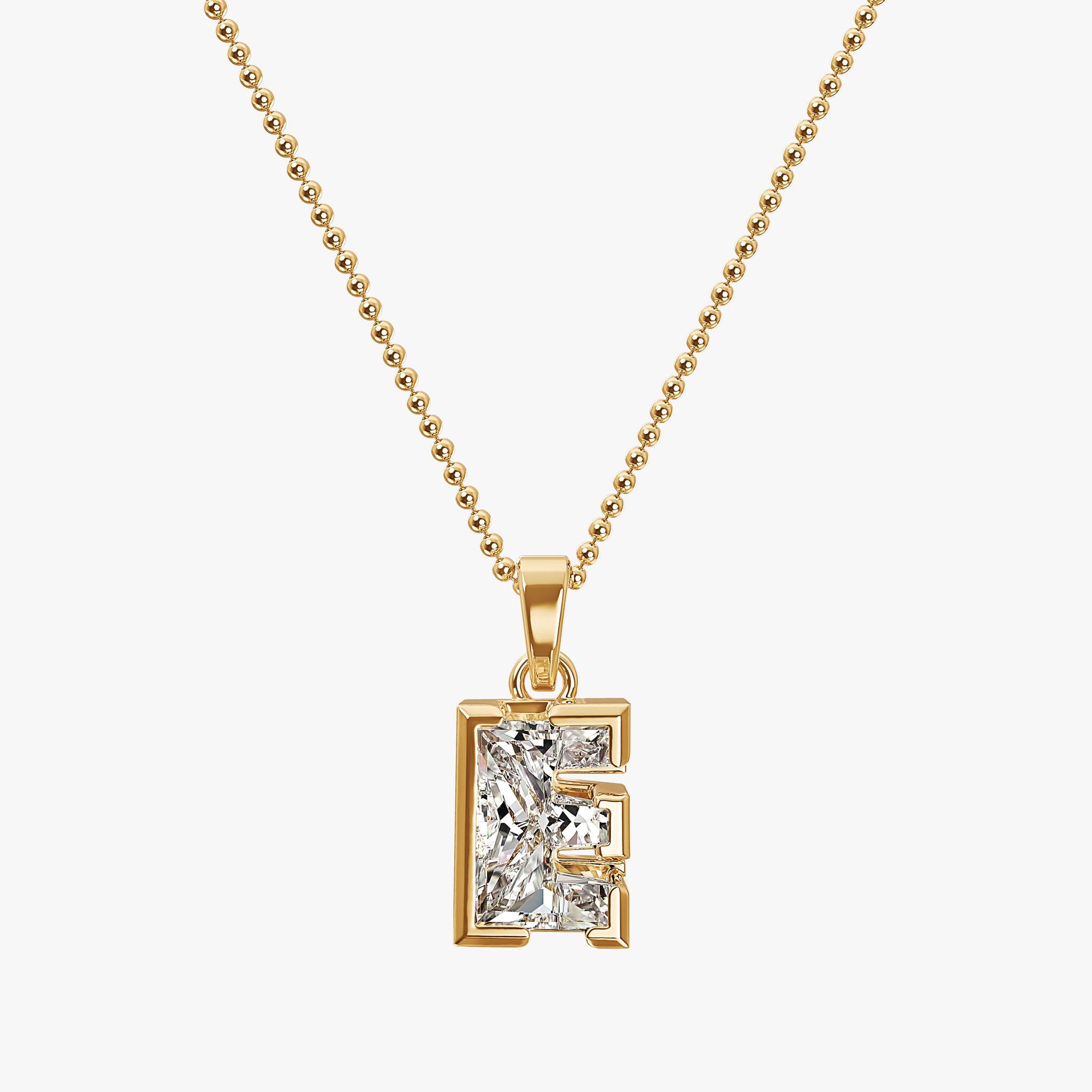 TYPE by J'EVAR 7MM E SOLITAIRE DIAMOND INITIAL PENDANT 18K Yellow Gold ALTR Lab Grown Diamond Front View