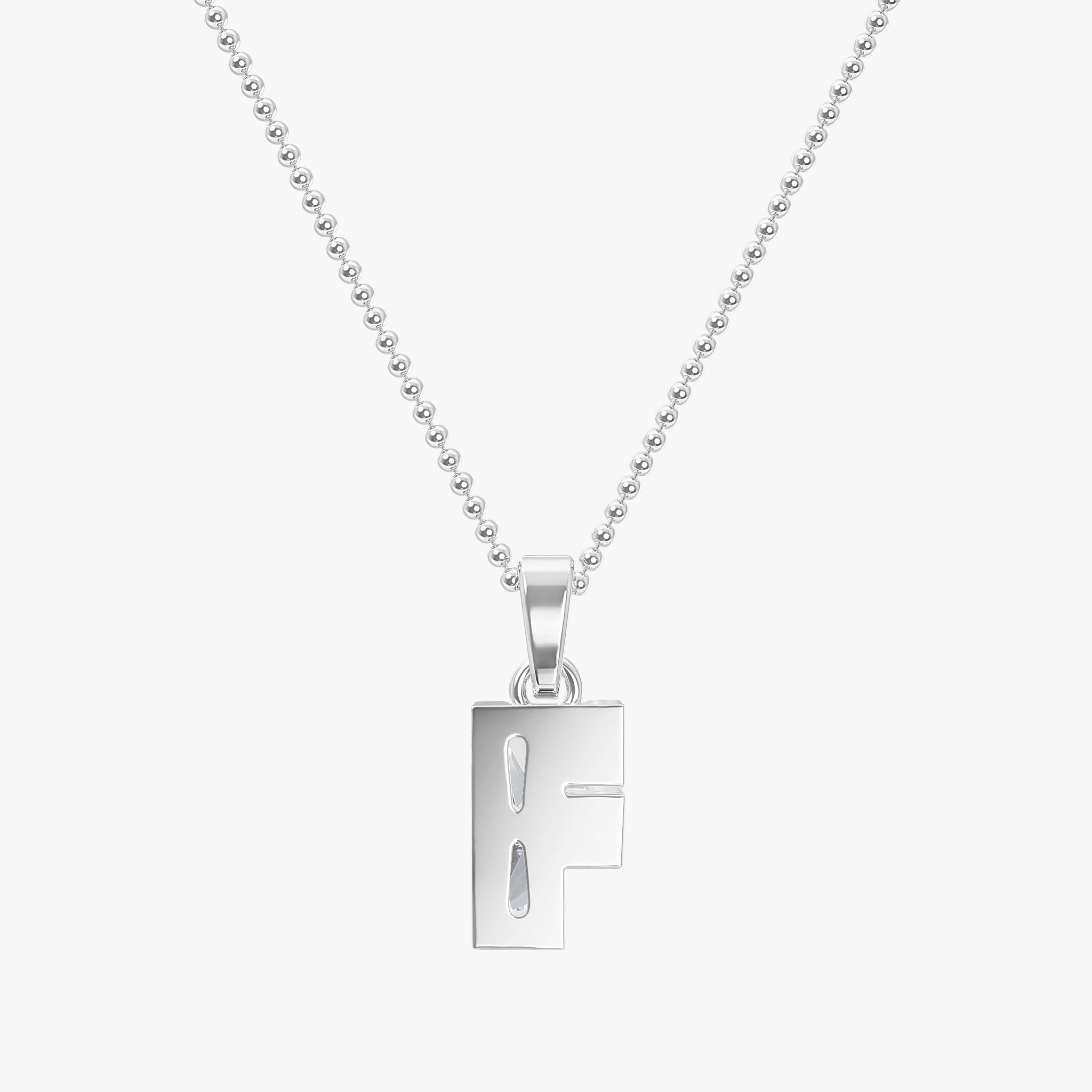 TYPE by J'EVAR 7MM LETTER F SOLITAIRE DIAMOND INITIAL PENDANT 18K White Gold ALTR Lab Grown Diamond Back View