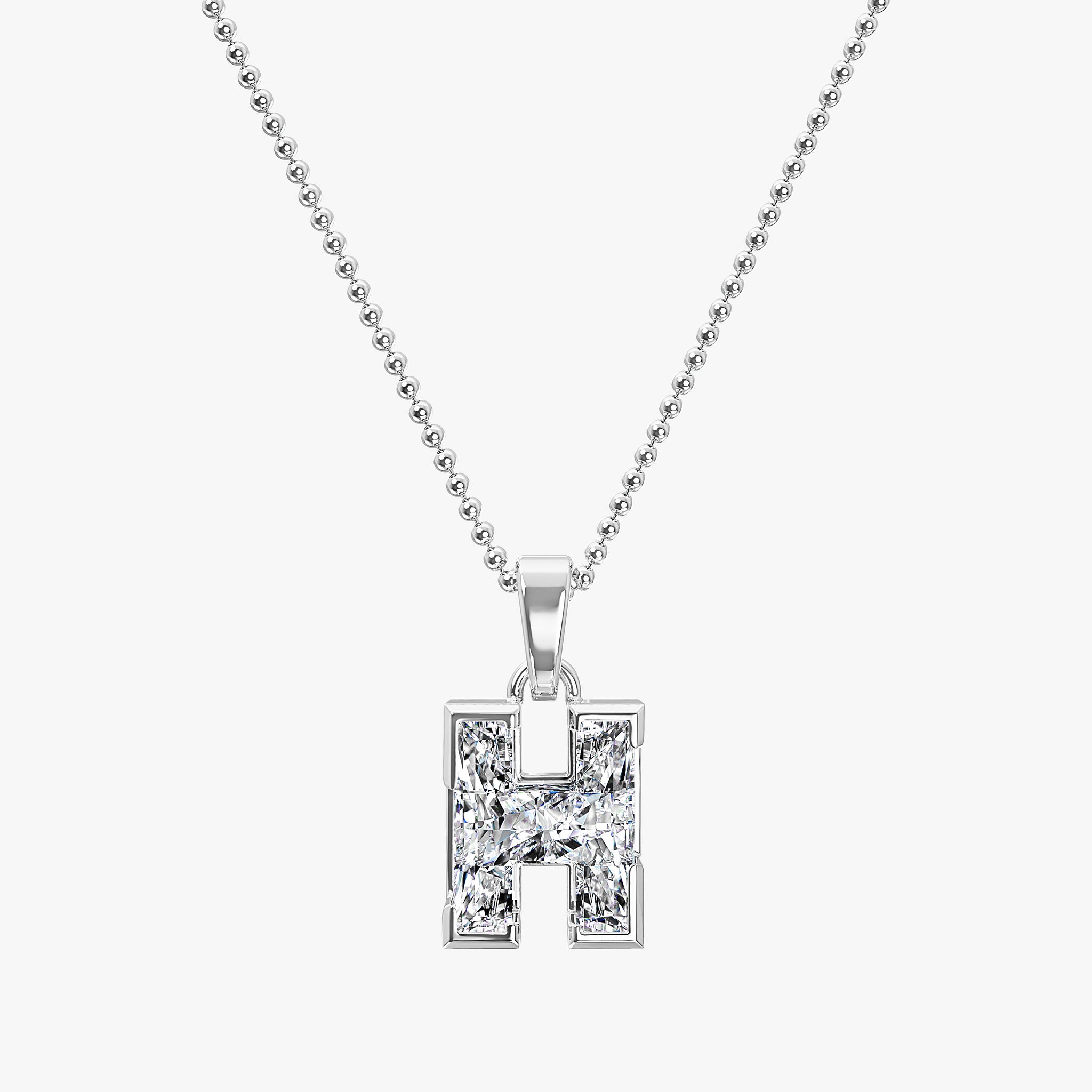 TYPE by J'EVAR 7MM LETTER H SOLITAIRE DIAMOND INITIAL PENDANT 18K White Gold ALTR Lab Grown Diamond Front View