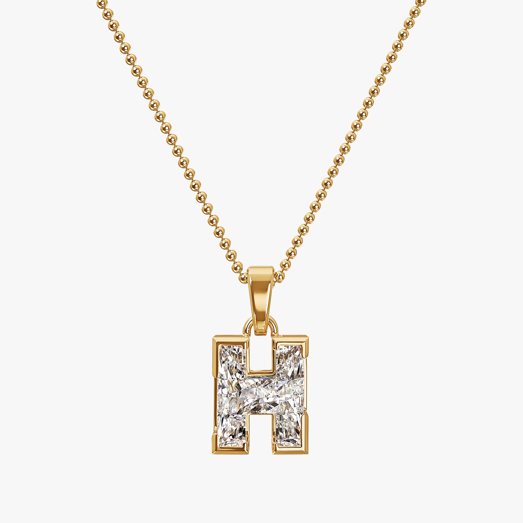 TYPE by J'EVAR 7MM H SOLITAIRE DIAMOND INITIAL PENDANT 18K Yellow Gold ALTR Lab Grown Diamond Front View