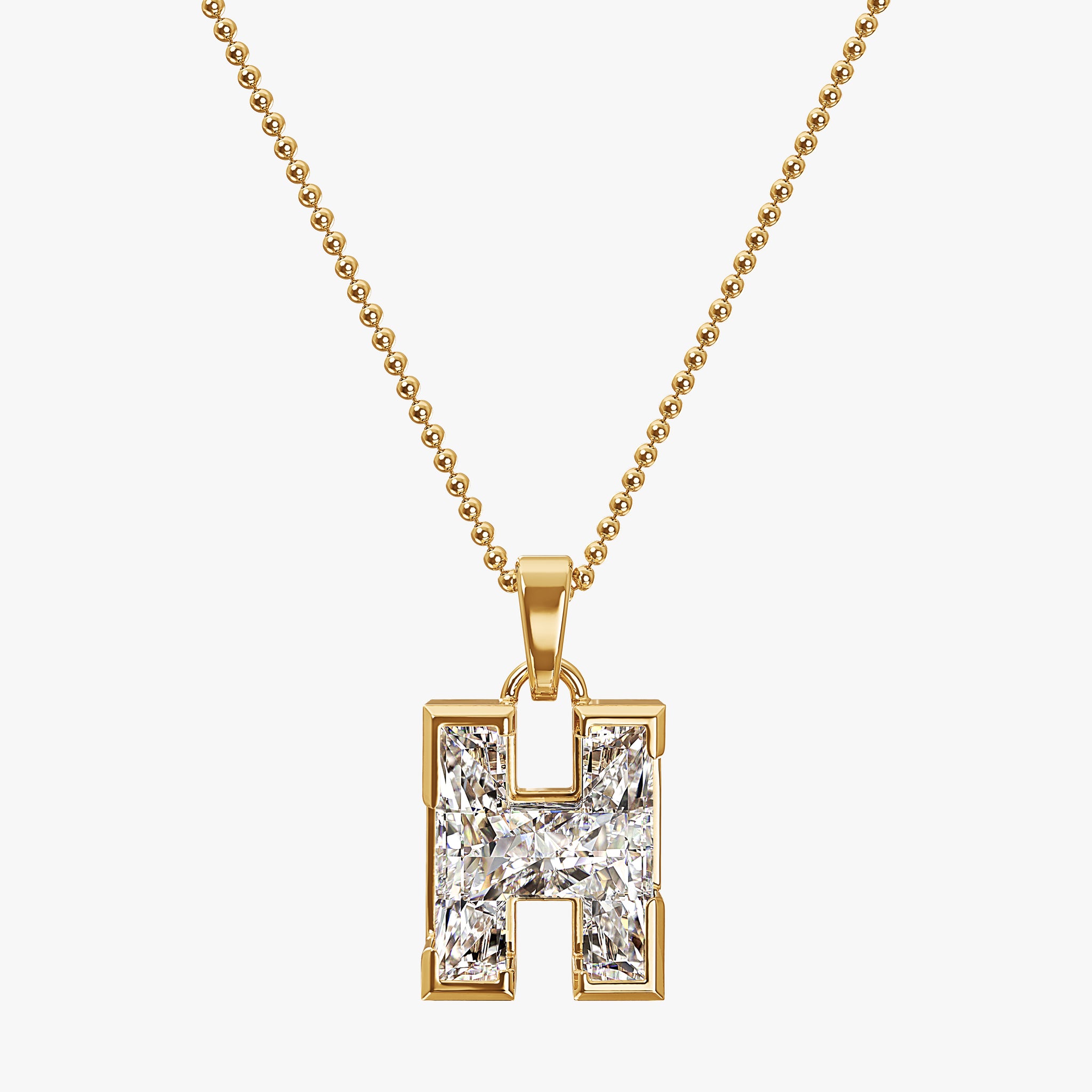 TYPE by J'EVAR 9MM H SOLITAIRE DIAMOND INITIAL PENDANT 18K Yellow Gold ALTR Lab Grown Diamond Front View