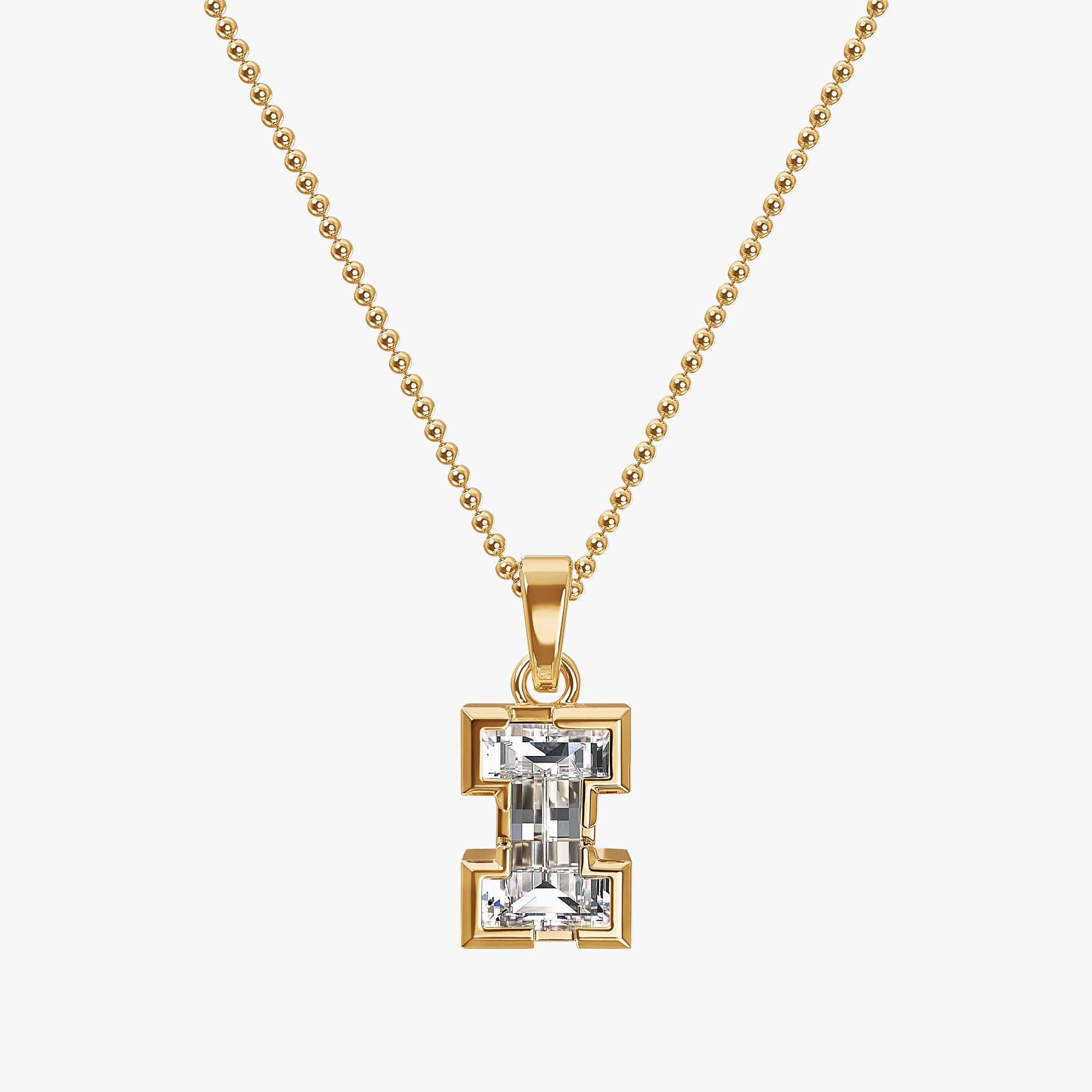 TYPE by J'EVAR 7MM I SOLITAIRE DIAMOND INITIAL PENDANT 18K Yellow Gold ALTR Lab Grown Diamond Front View