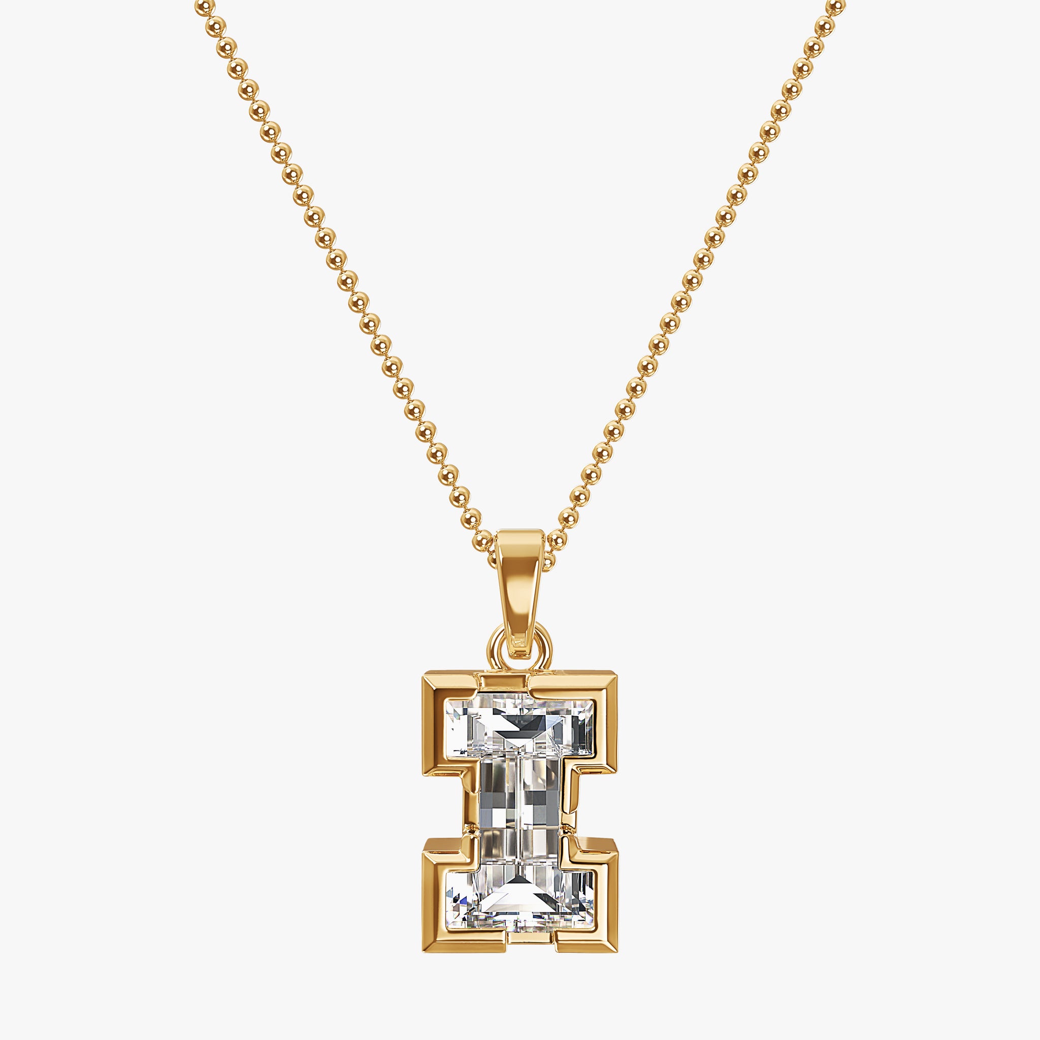 TYPE by J'EVAR 9MM I SOLITAIRE DIAMOND INITIAL PENDANT 18K Yellow Gold ALTR Lab Grown Diamond Front View