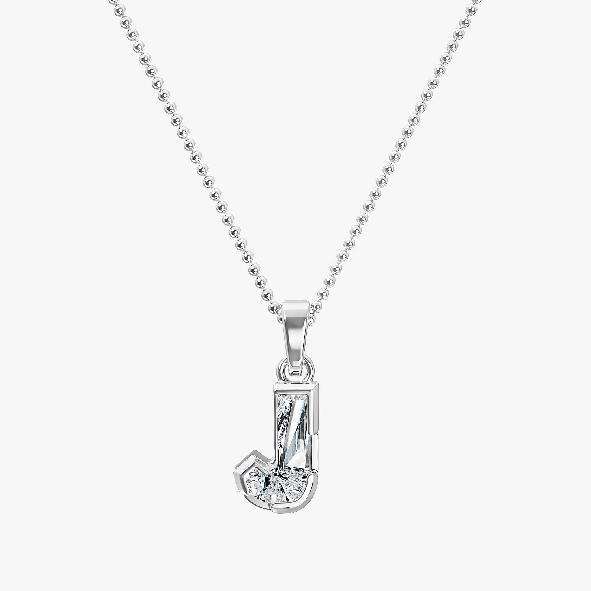 TYPE by J'EVAR 7MM LETTER J SOLITAIRE DIAMOND INITIAL PENDANT 18K White Gold ALTR Lab Grown Diamond Front View