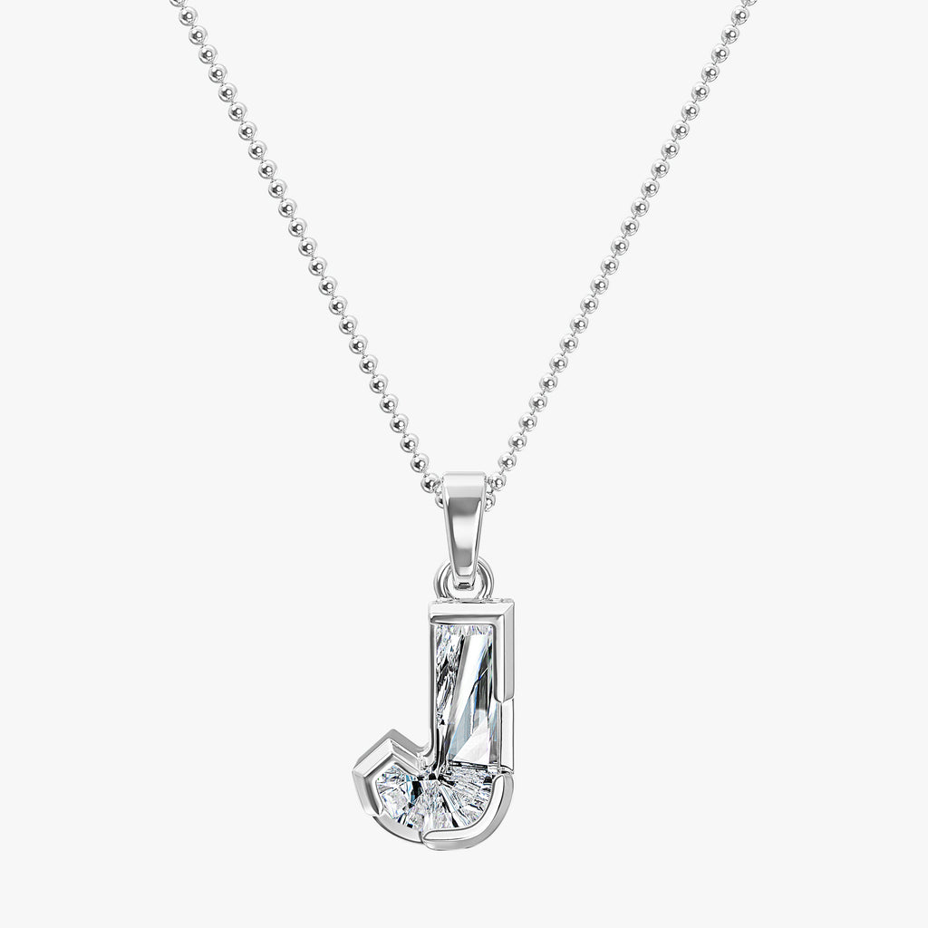 TYPE by J'EVAR 9MM J SOLITAIRE DIAMOND INITIAL PENDANT 18K White Gold ALTR Lab Grown Diamond Front View | 18 IN CHAIN / J