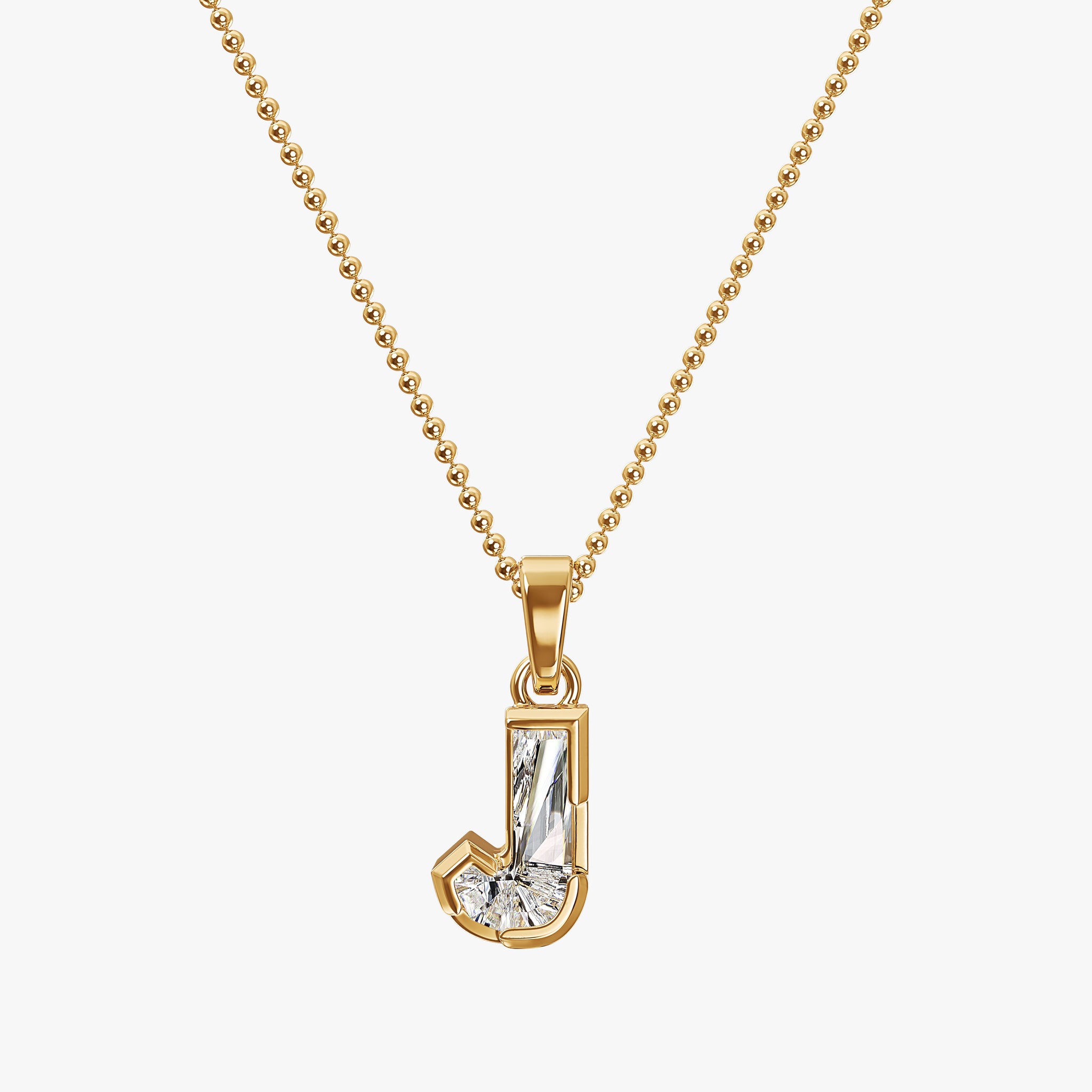 TYPE by J'EVAR 7MM J SOLITAIRE DIAMOND INITIAL PENDANT 18K Yellow Gold ALTR Lab Grown Diamond Front View