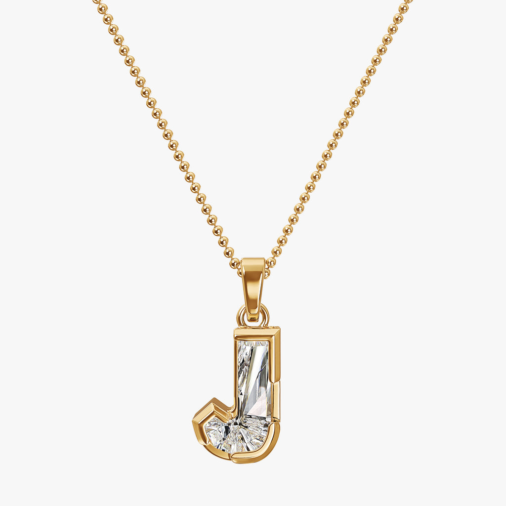 TYPE by J'EVAR 9MM J SOLITAIRE DIAMOND INITIAL PENDANT 18K Yellow Gold ALTR Lab Grown Diamond Front View | 18 IN CHAIN / J