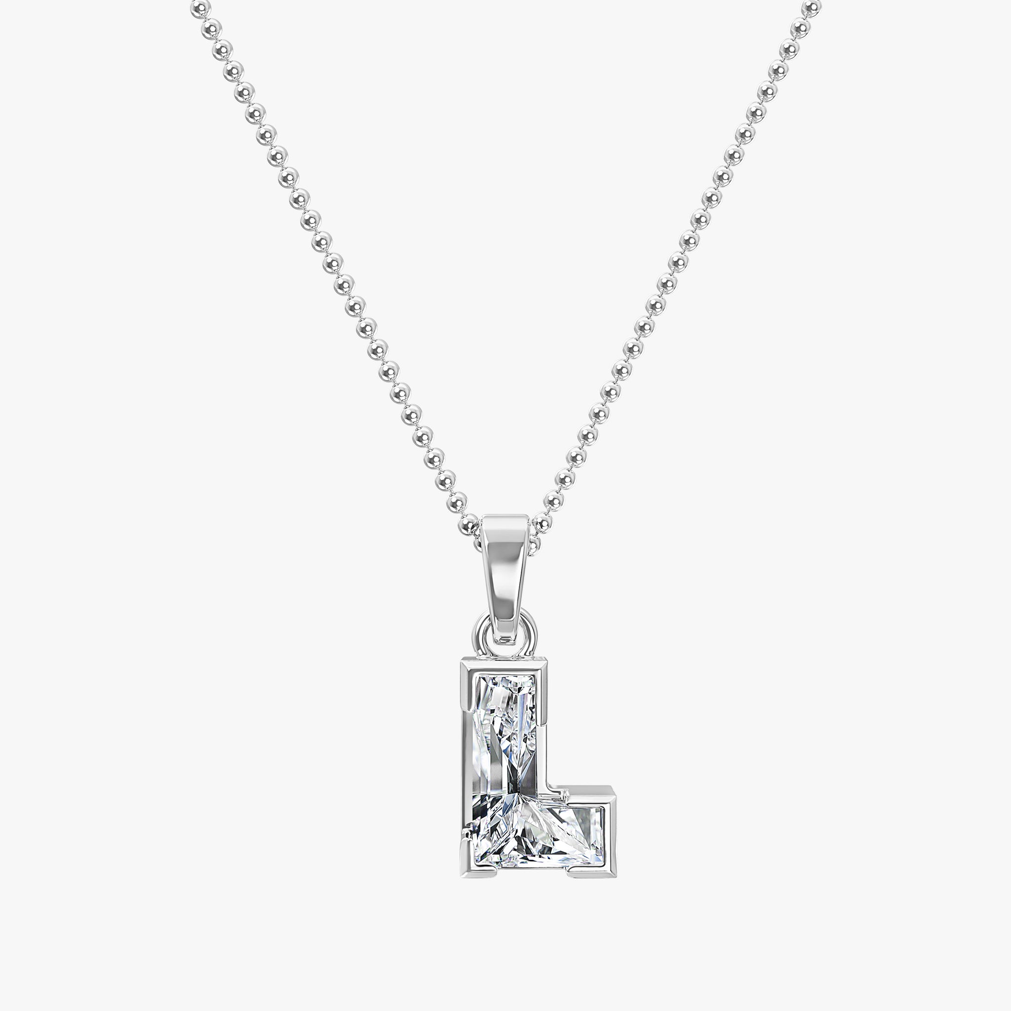 TYPE by J'EVAR 7MM LETTER L SOLITAIRE DIAMOND INITIAL PENDANT 18K White Gold ALTR Lab Grown Diamond Front View