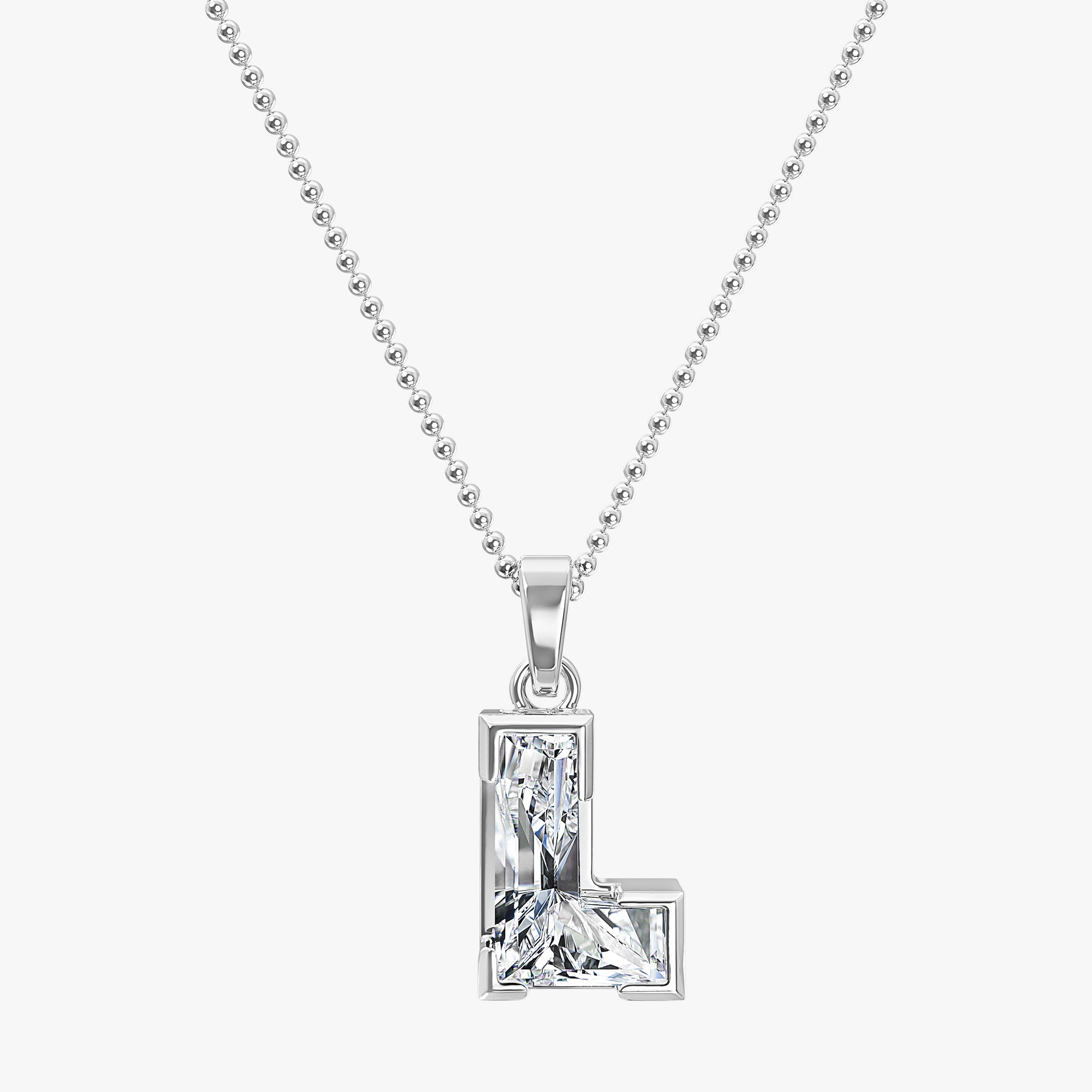 TYPE by J'EVAR 9MM L SOLITAIRE DIAMOND INITIAL PENDANT 18K White Gold ALTR Lab Grown Diamond Front View