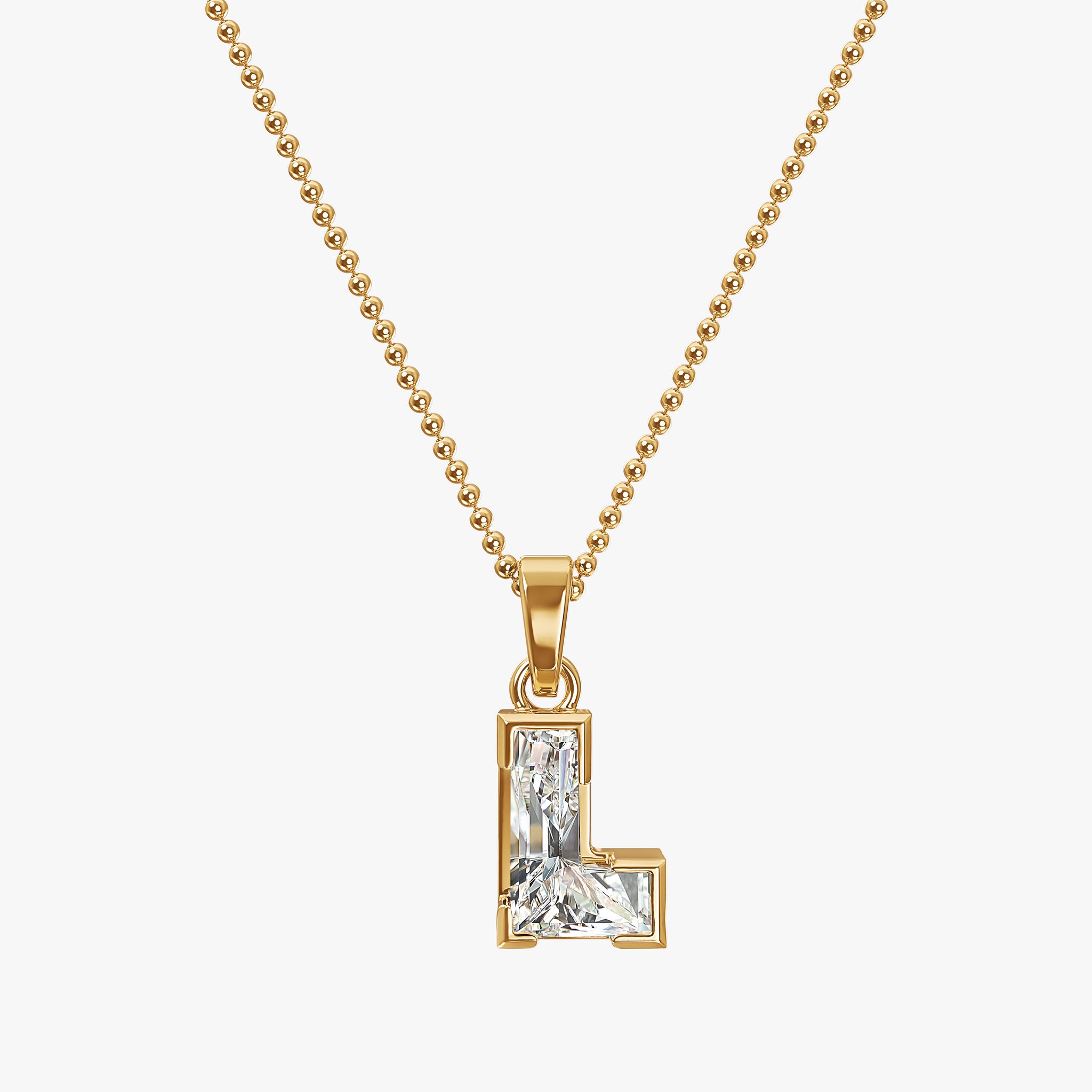 TYPE by J'EVAR 7MM L SOLITAIRE DIAMOND INITIAL PENDANT 18K Yellow Gold ALTR Lab Grown Diamond Front View