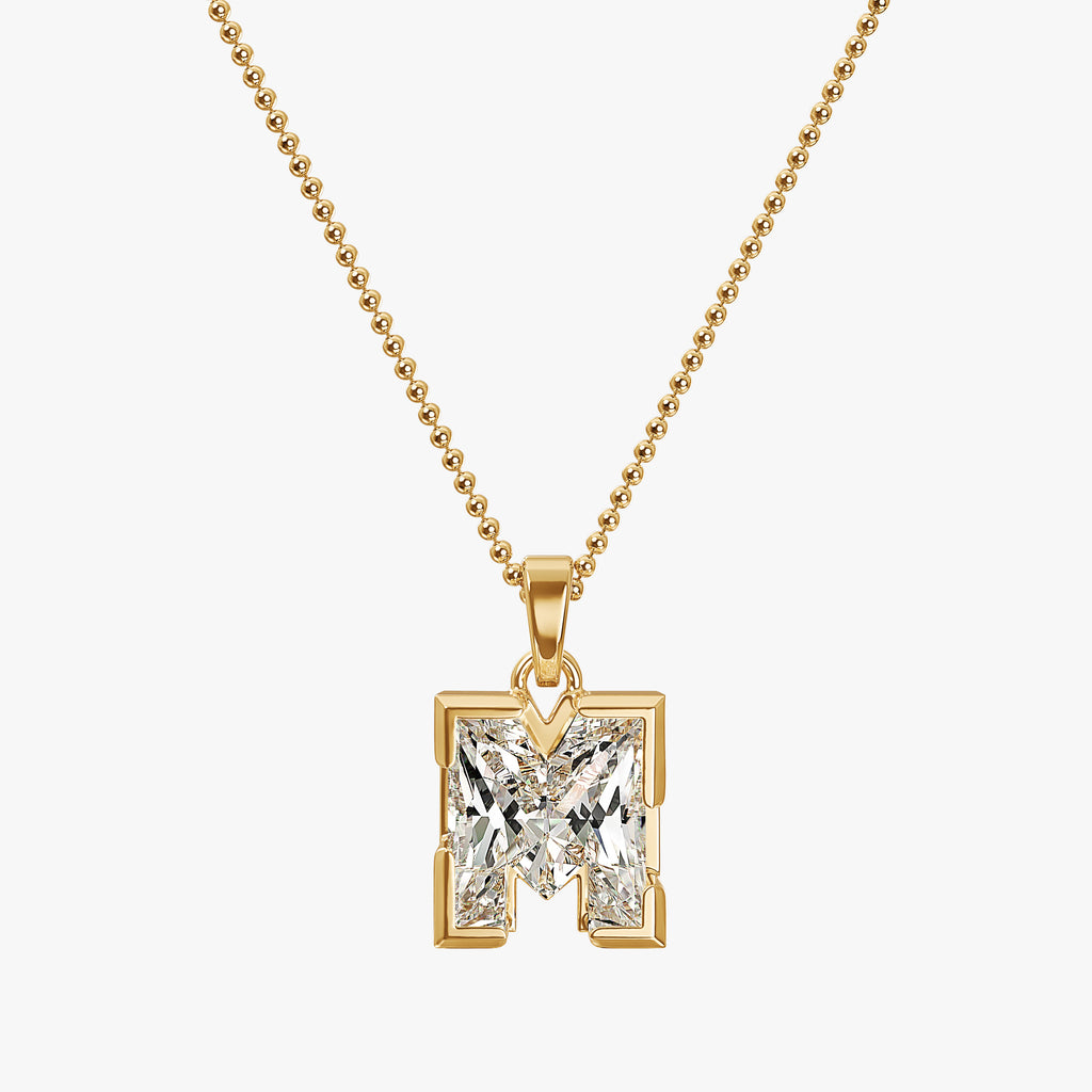 TYPE by J'EVAR 7MM M SOLITAIRE DIAMOND INITIAL PENDANT 18K Yellow Gold ALTR Lab Grown Diamond Front View | 18 IN CHAIN / M