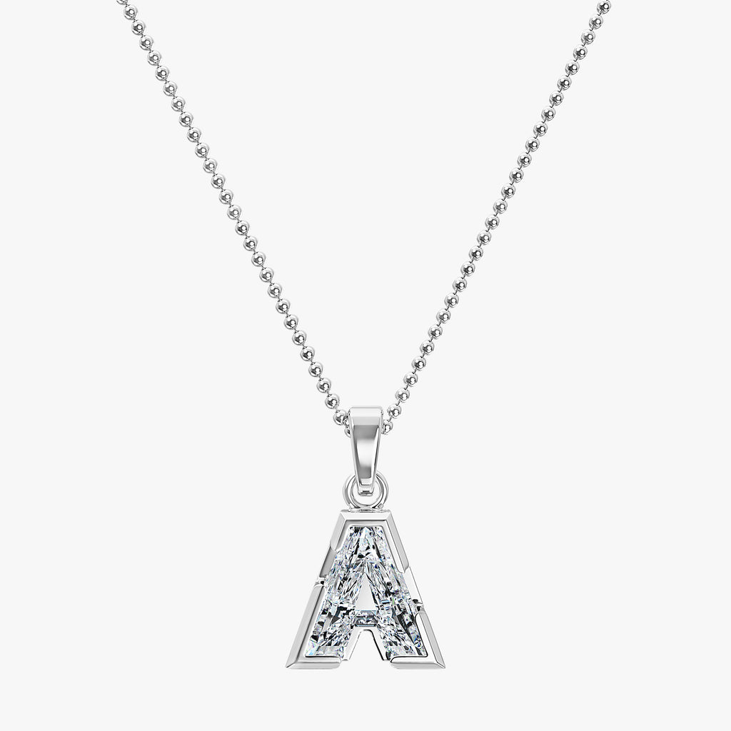 TYPE by J'EVAR 7MM LETTER A SOLITAIRE DIAMOND INITIAL PENDANT 18K White Gold ALTR Lab Grown Diamond Front View | NO CHAIN / A