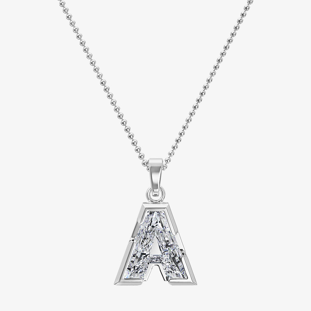 TYPE by J'EVAR 9MM A SOLITAIRE DIAMOND INITIAL PENDANT 18K White Gold ALTR Lab Grown Diamond Front View | NO CHAIN / A