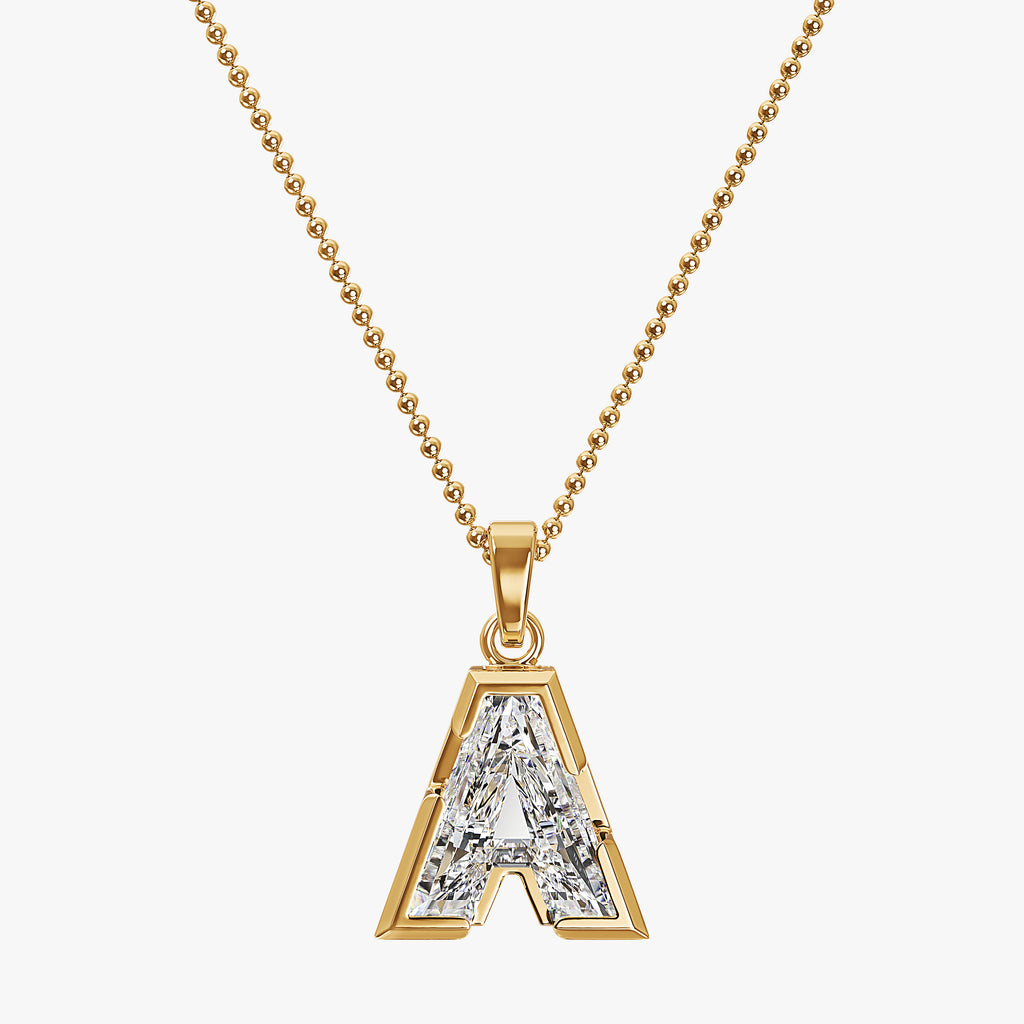 TYPE by J'EVAR 9MM A SOLITAIRE DIAMOND INITIAL PENDANT 18K Yellow Gold ALTR Lab Grown Diamond Front View | NO CHAIN / A
