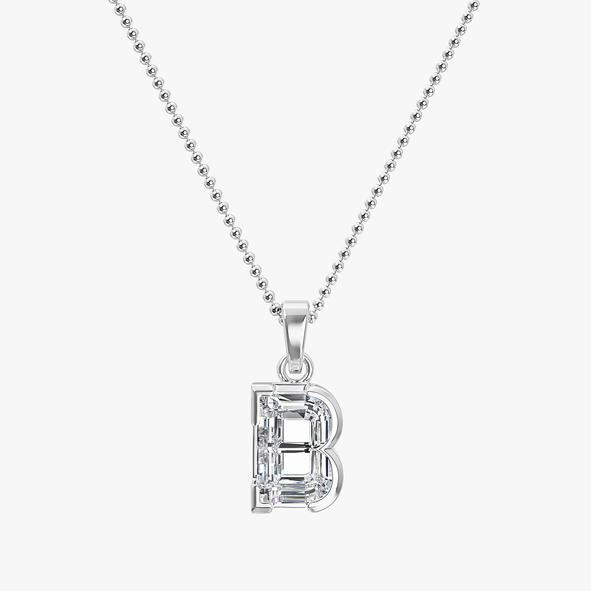 TYPE by J'EVAR 7MM LETTER B SOLITAIRE DIAMOND INITIAL PENDANT 18K White Gold ALTR Lab Grown Diamond Front View