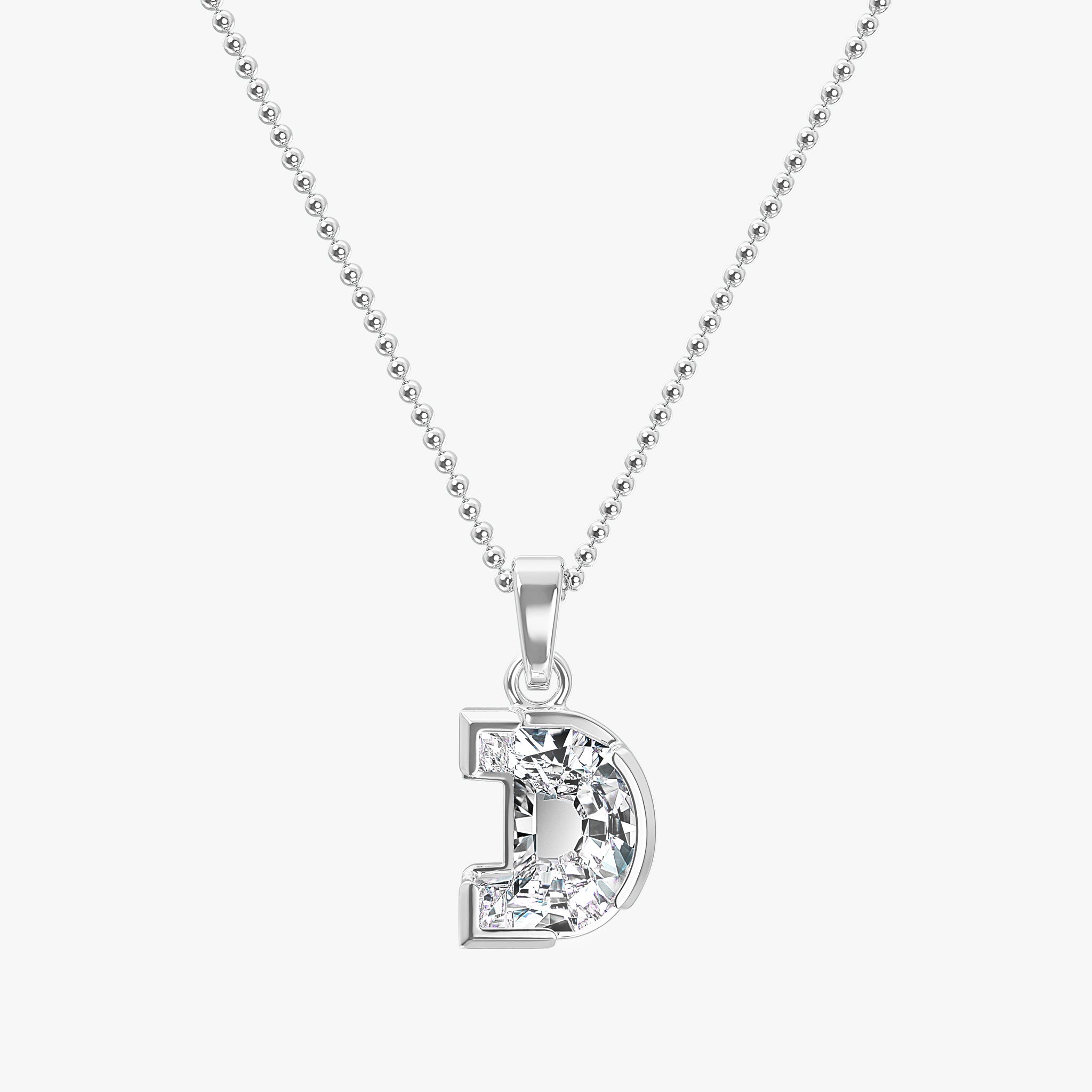 TYPE by J'EVAR 7MM LETTER D SOLITAIRE DIAMOND INITIAL PENDANT 18K White Gold ALTR Lab Grown Diamond Front View