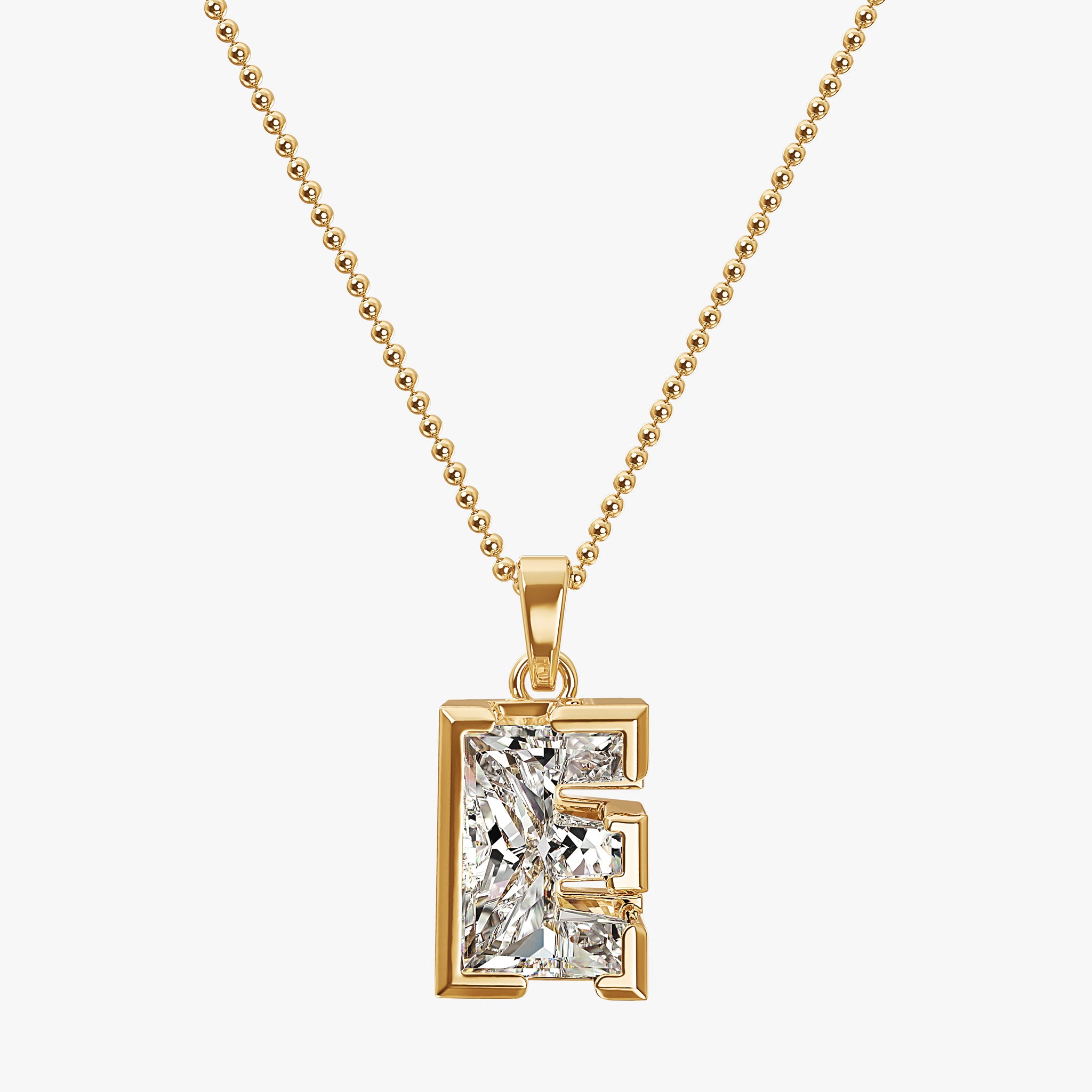 TYPE by J'EVAR 9MM E SOLITAIRE DIAMOND INITIAL PENDANT 18K Yellow Gold ALTR Lab Grown Diamond Front View