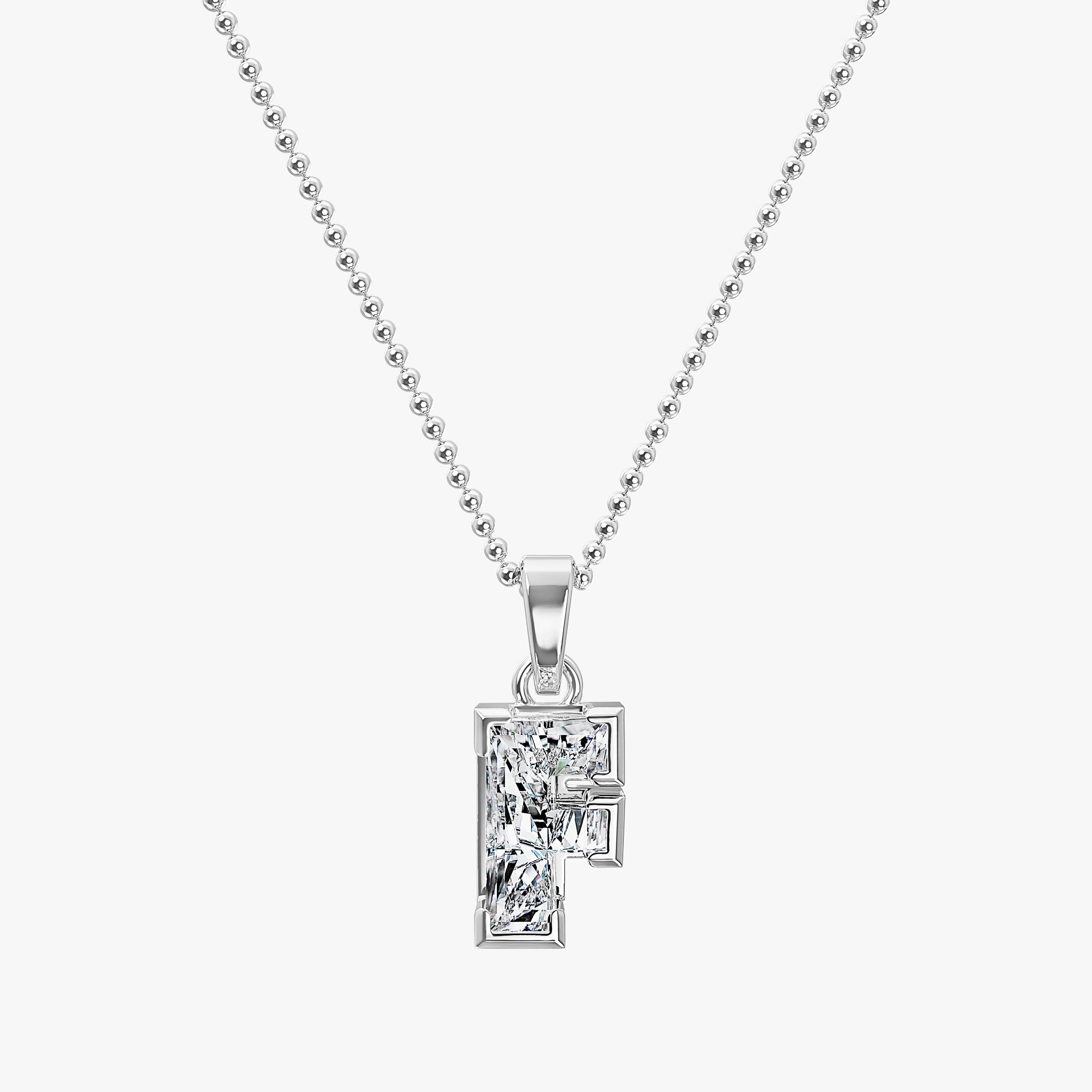 TYPE by J'EVAR 7MM LETTER F SOLITAIRE DIAMOND INITIAL PENDANT 18K White Gold ALTR Lab Grown Diamond Front View