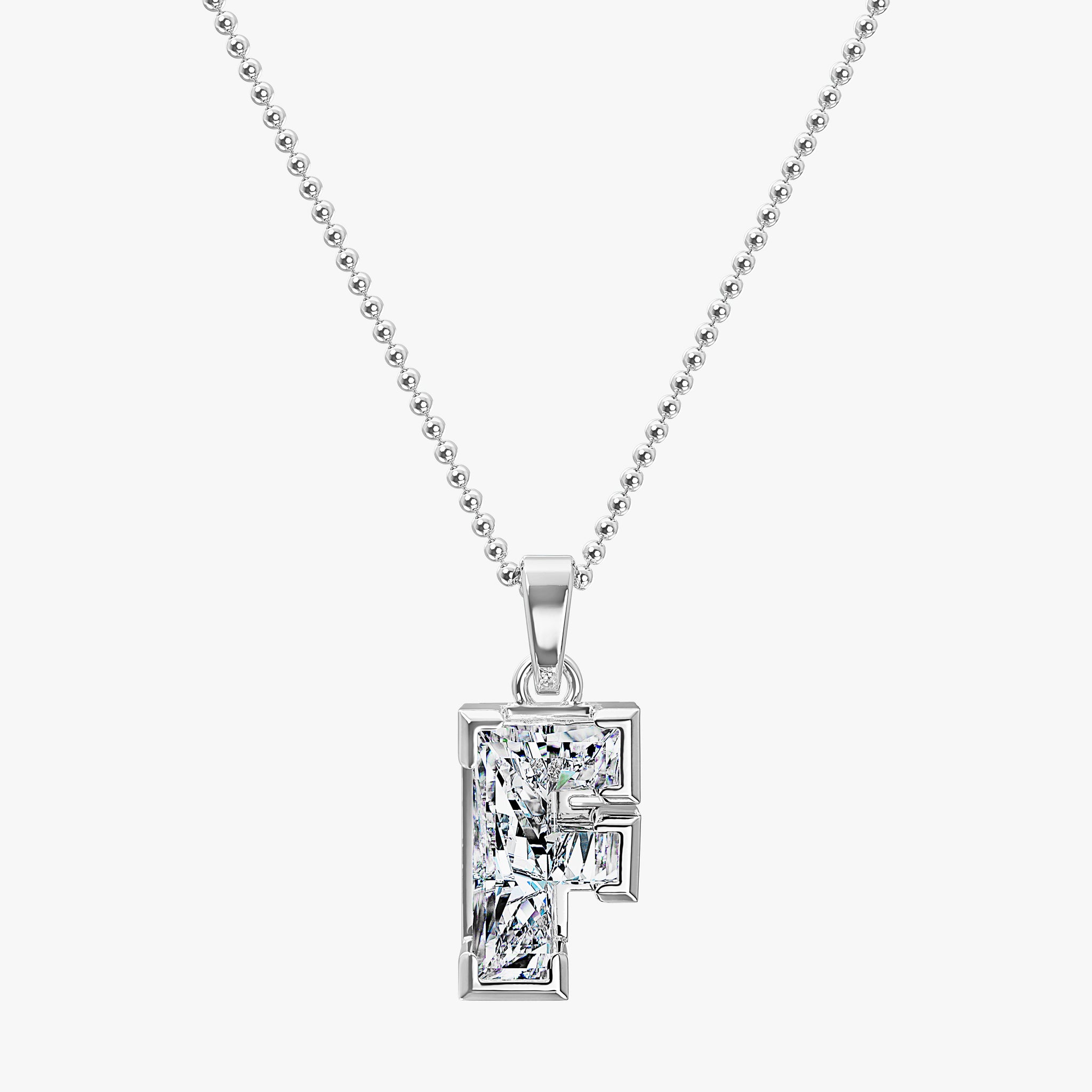 TYPE by J'EVAR 9MM F SOLITAIRE DIAMOND INITIAL PENDANT 18K White Gold ALTR Lab Grown Diamond Front View