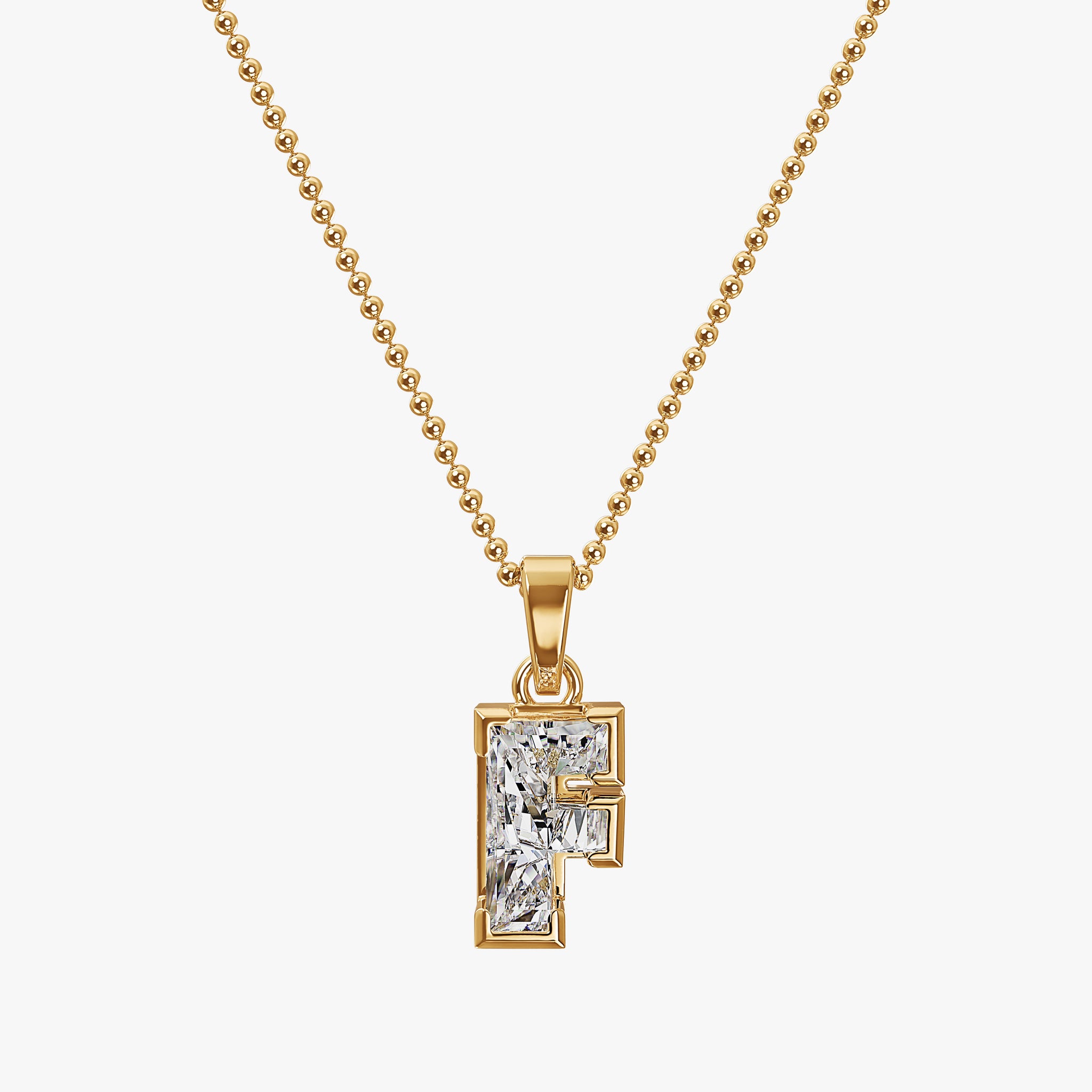 TYPE by J'EVAR 7MM F SOLITAIRE DIAMOND INITIAL PENDANT 18K Yellow Gold ALTR Lab Grown Diamond Front View