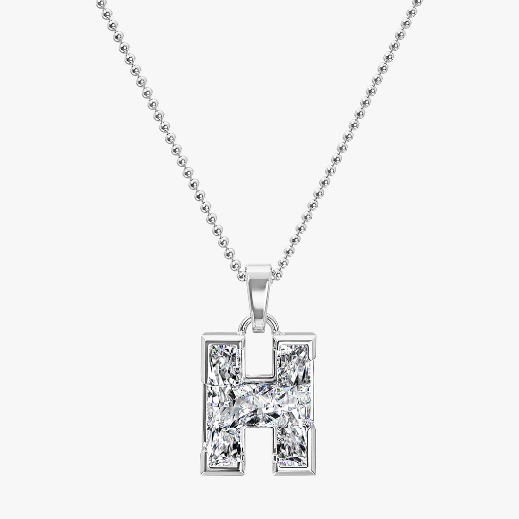 TYPE by J'EVAR 9MM H SOLITAIRE DIAMOND INITIAL PENDANT 18K White Gold ALTR Lab Grown Diamond Front View | NO CHAIN / H