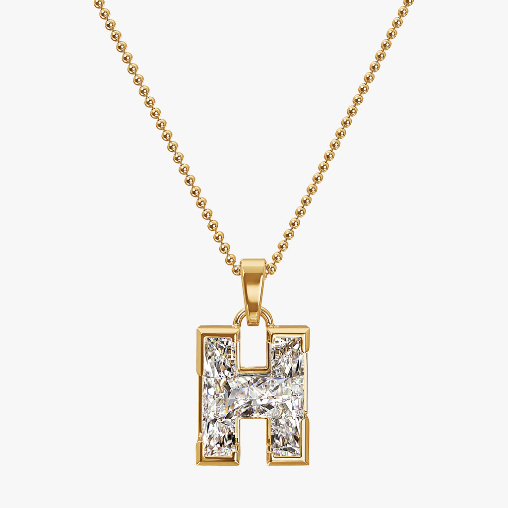 TYPE by J'EVAR 9MM H SOLITAIRE DIAMOND INITIAL PENDANT 18K Yellow Gold ALTR Lab Grown Diamond Front View | NO CHAIN / H