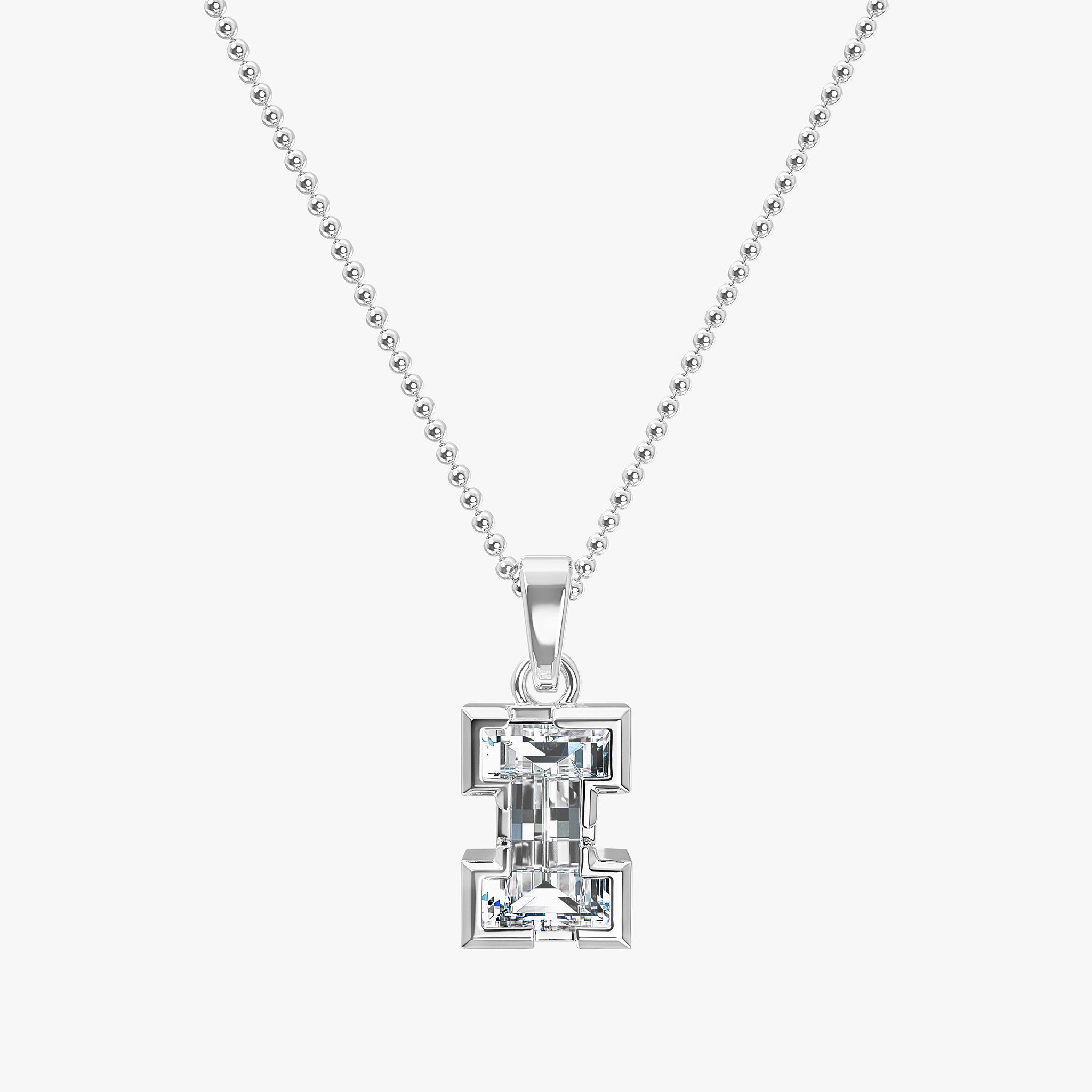 TYPE by J'EVAR 7MM LETTER I SOLITAIRE DIAMOND INITIAL PENDANT 18K White Gold ALTR Lab Grown Diamond Front View