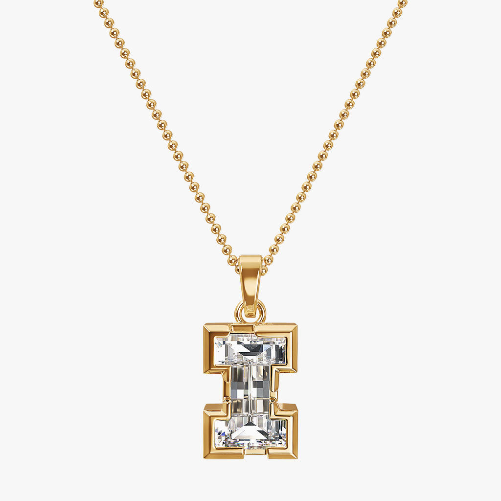 TYPE by J'EVAR 9MM I SOLITAIRE DIAMOND INITIAL PENDANT 18K Yellow Gold ALTR Lab Grown Diamond Front View | NO CHAIN / I