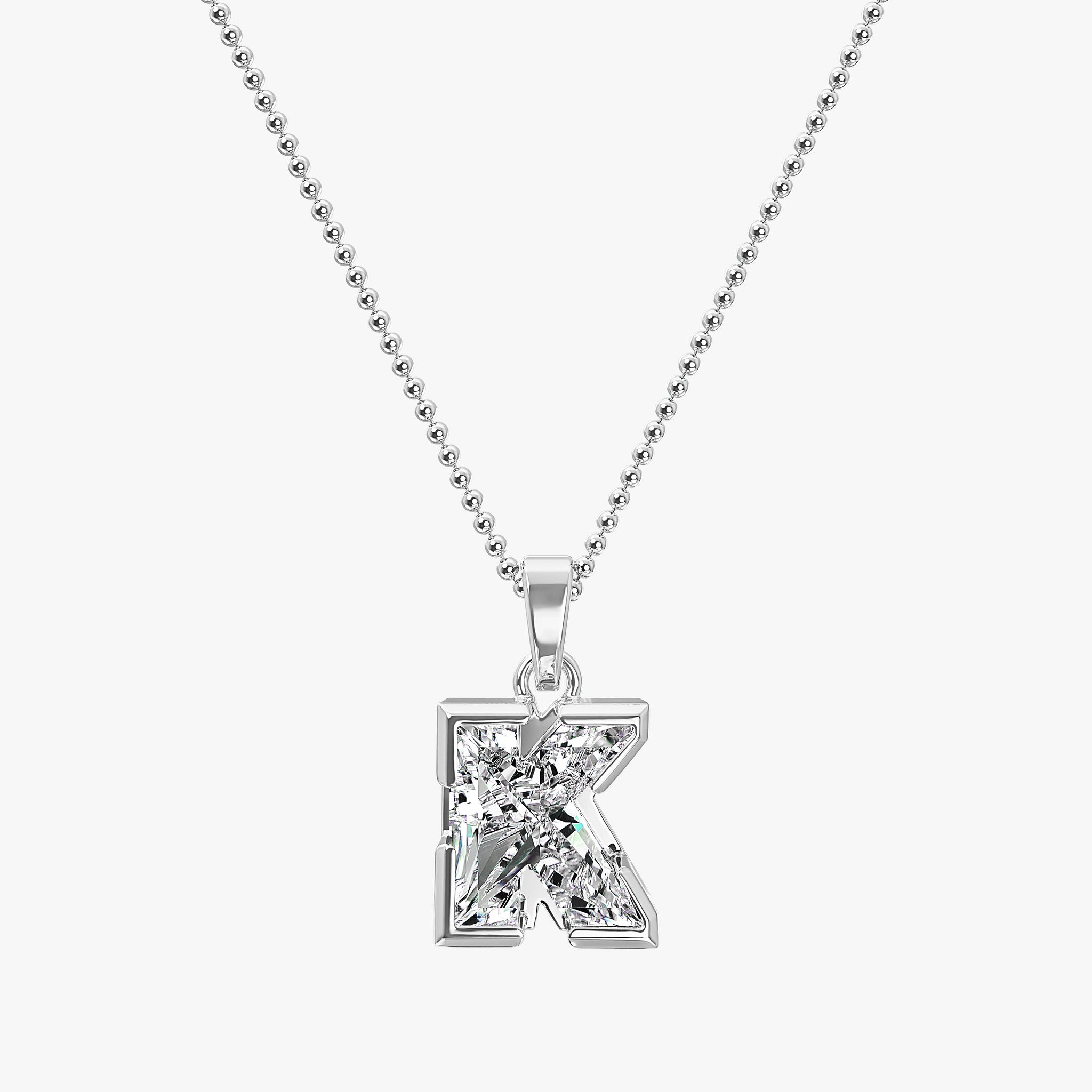 TYPE by J'EVAR 7MM LETTER K SOLITAIRE DIAMOND INITIAL PENDANT 18K White Gold ALTR Lab Grown Diamond Front View