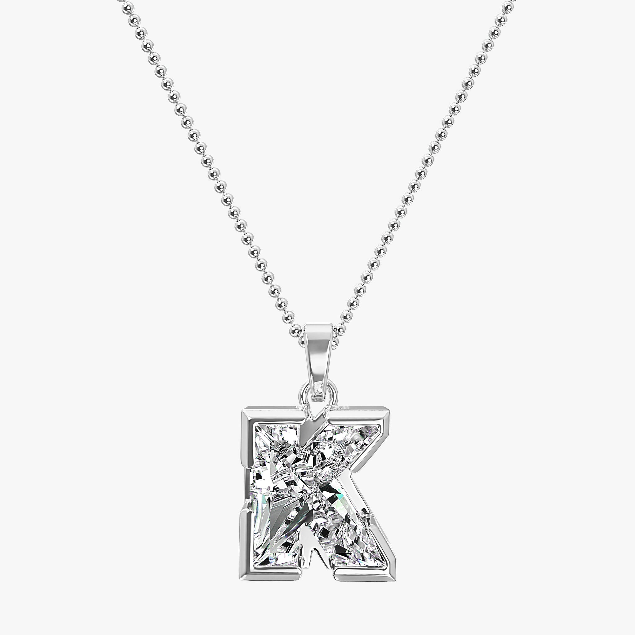 TYPE by J'EVAR 9MM K SOLITAIRE DIAMOND INITIAL PENDANT 18K White Gold ALTR Lab Grown Diamond Front View