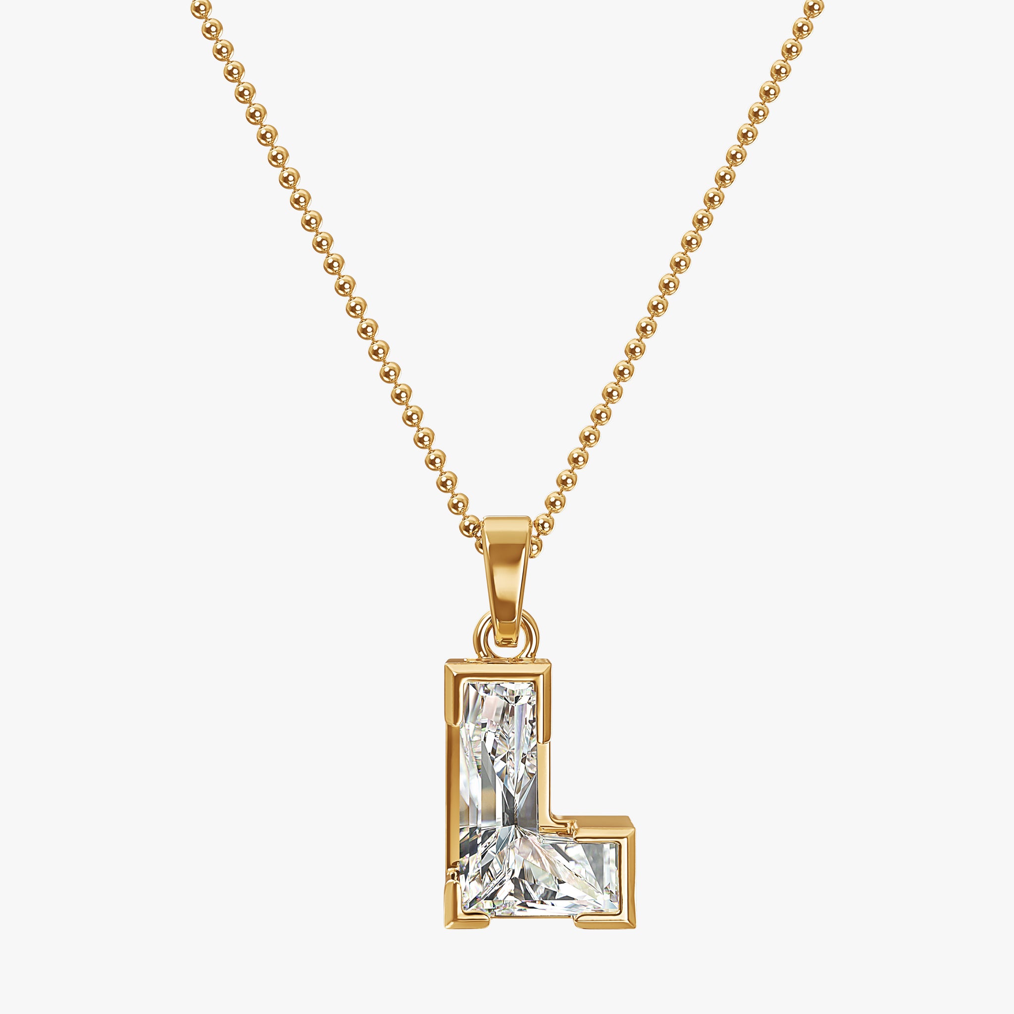 TYPE by J'EVAR 9MM L SOLITAIRE DIAMOND INITIAL PENDANT 18K Yellow Gold ALTR Lab Grown Diamond Front View