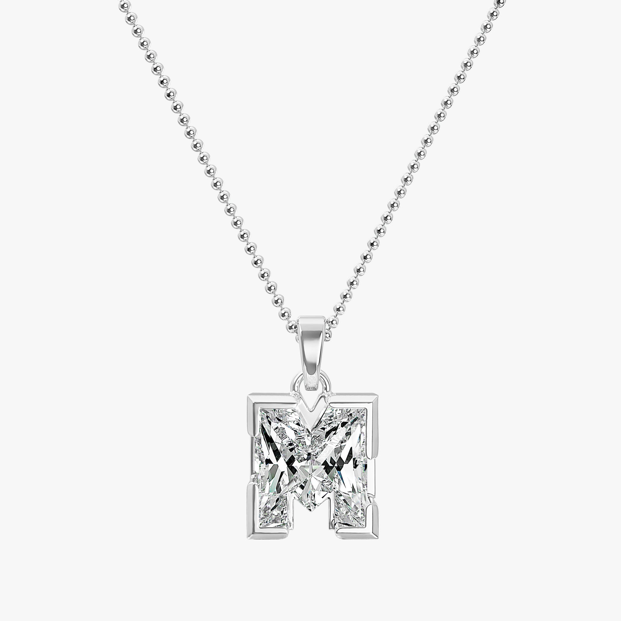 TYPE by J'EVAR 7MM LETTER M SOLITAIRE DIAMOND INITIAL PENDANT 18K White Gold ALTR Lab Grown Diamond Front View