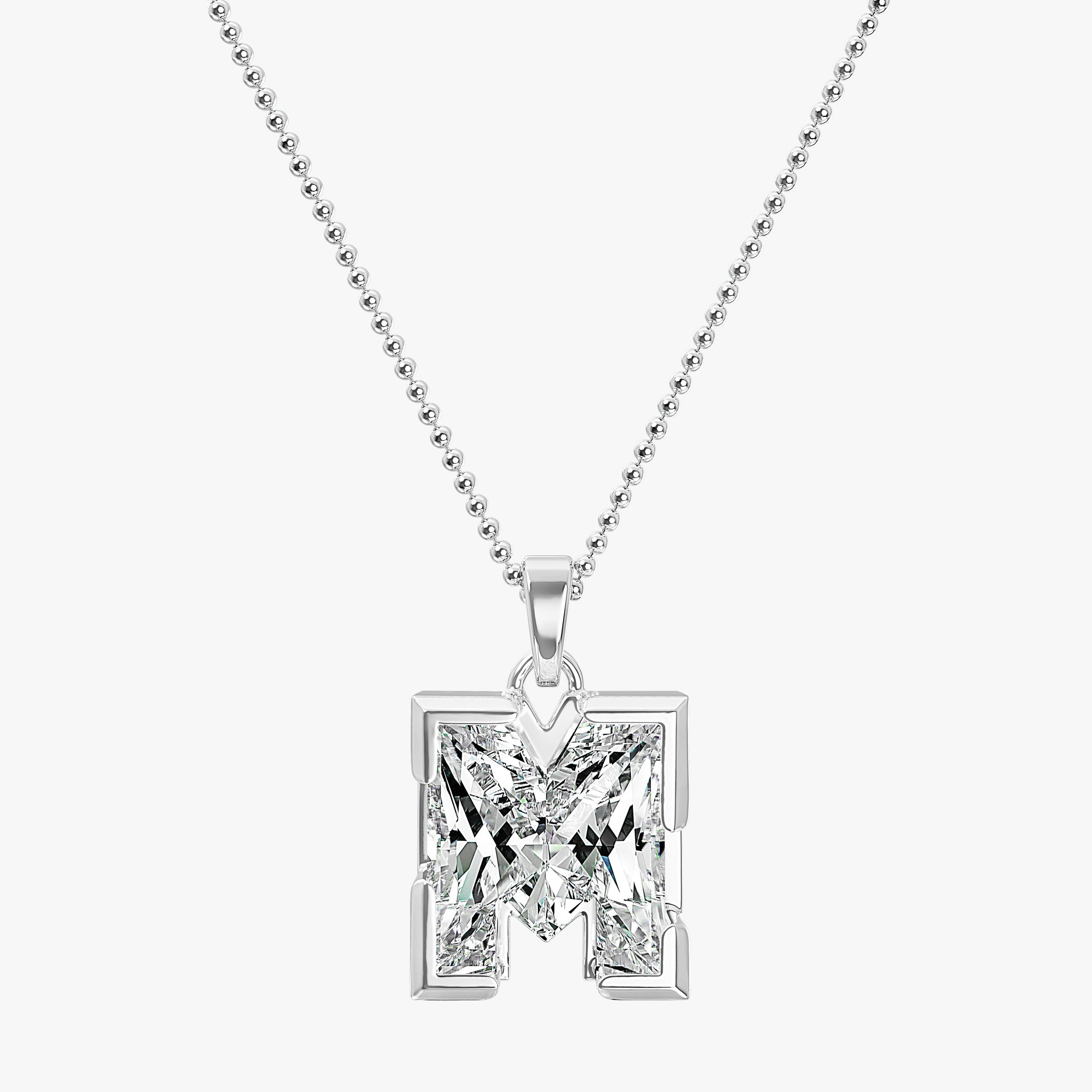 TYPE by J'EVAR 9MM M SOLITAIRE DIAMOND INITIAL PENDANT 18K White Gold ALTR Lab Grown Diamond Front View