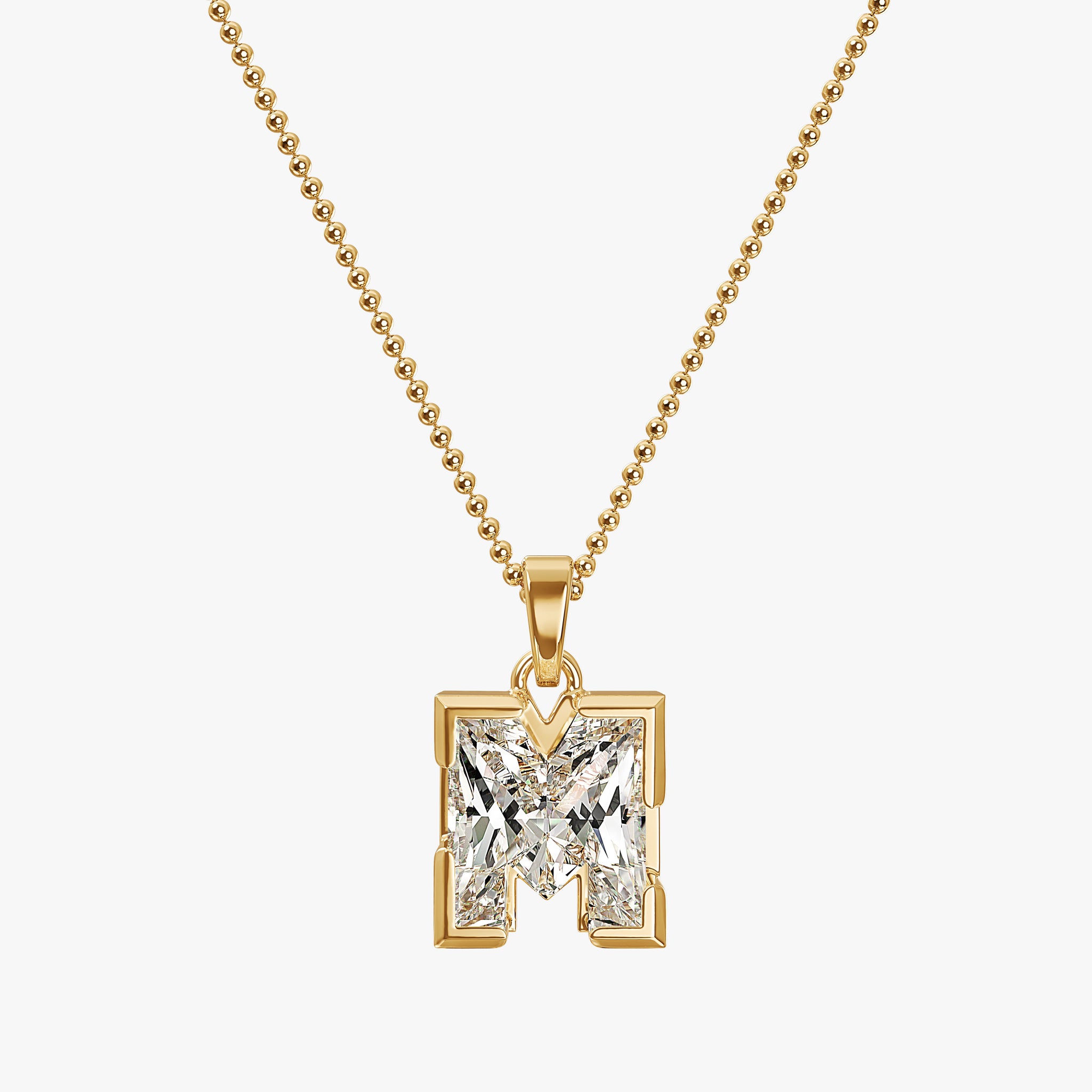 TYPE by J'EVAR 7MM M SOLITAIRE DIAMOND INITIAL PENDANT 18K Yellow Gold ALTR Lab Grown Diamond Front View