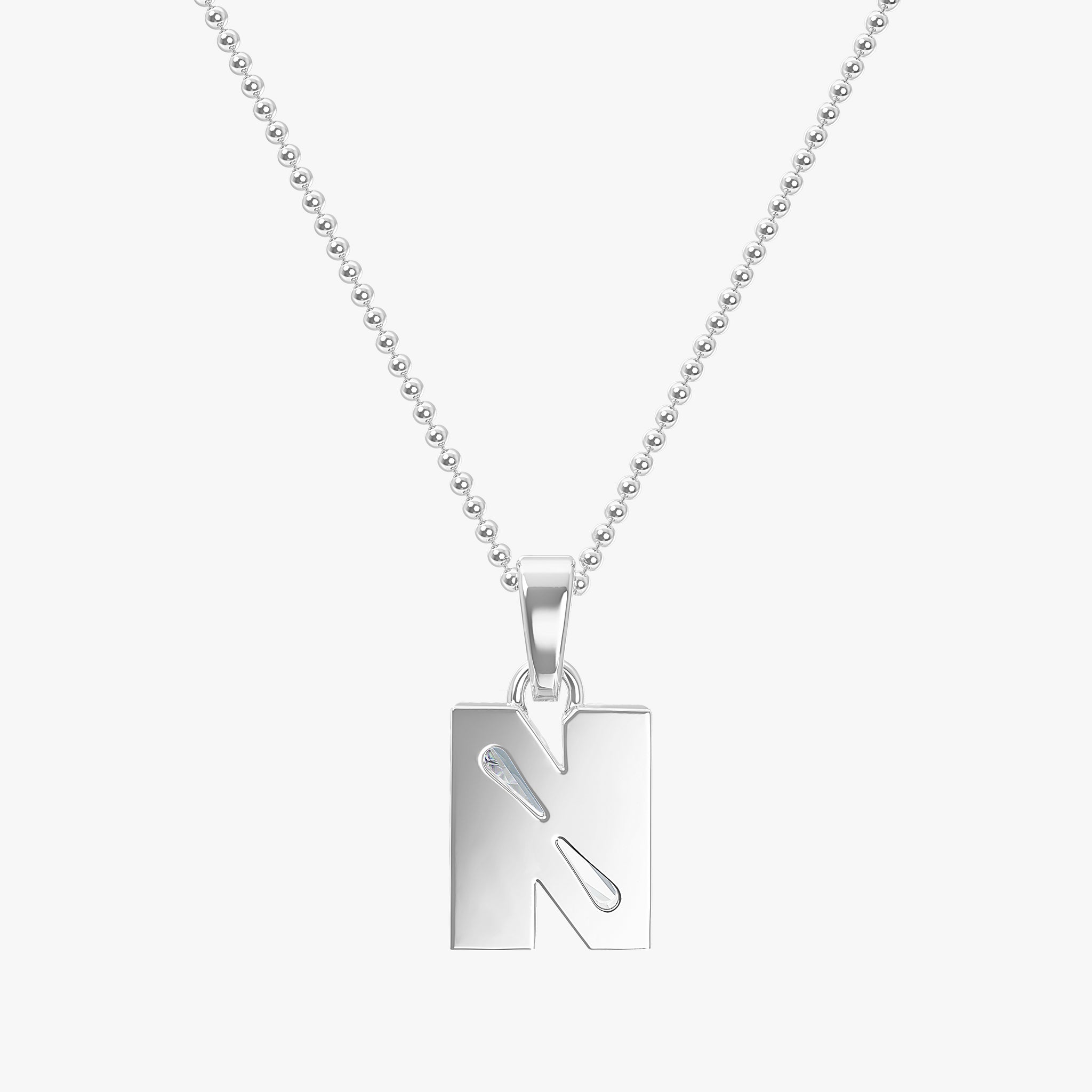 TYPE by J'EVAR 7MM LETTER N SOLITAIRE DIAMOND INITIAL PENDANT 18K White Gold ALTR Lab Grown Diamond Back View