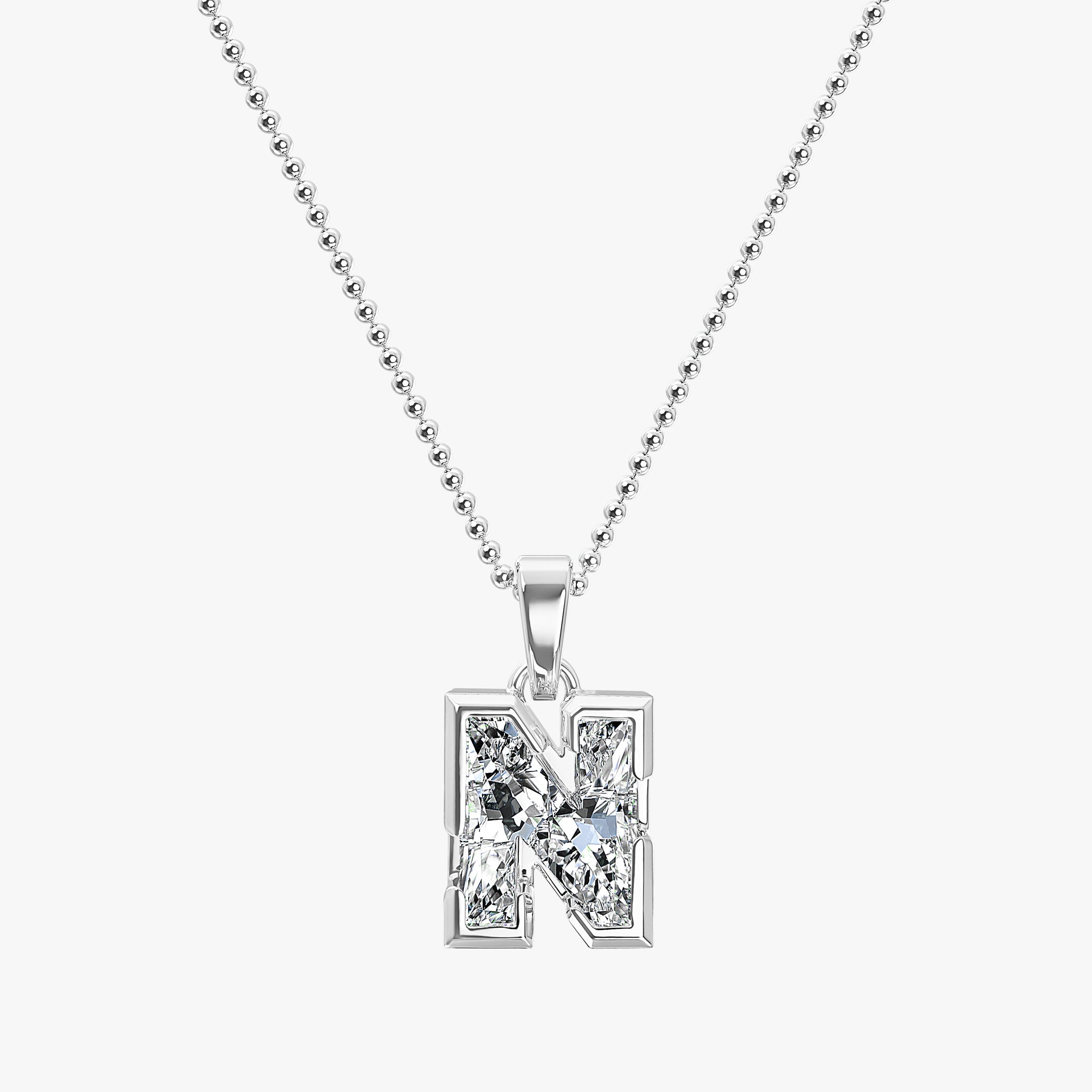 TYPE by J'EVAR 7MM LETTER N SOLITAIRE DIAMOND INITIAL PENDANT 18K White Gold ALTR Lab Grown Diamond Front View