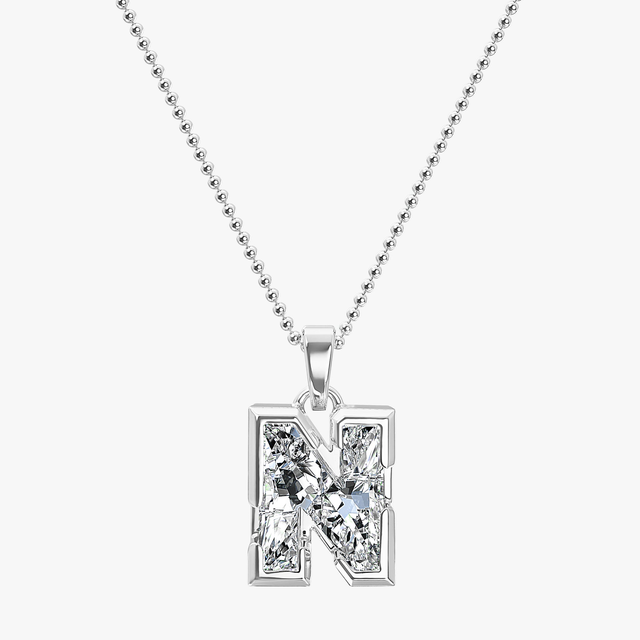 TYPE by J'EVAR 9MM N SOLITAIRE DIAMOND INITIAL PENDANT 18K White Gold ALTR Lab Grown Diamond Front View