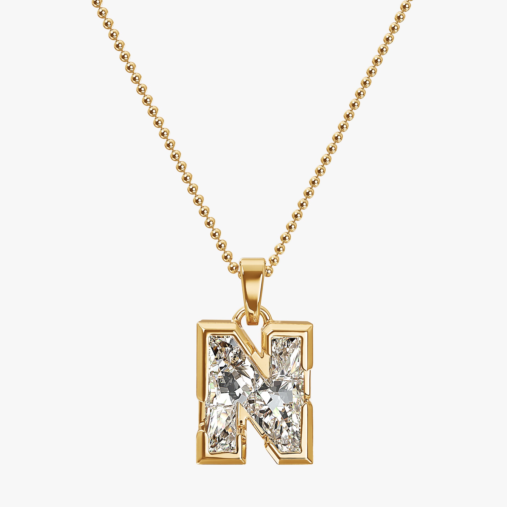 TYPE by J'EVAR 9MM N SOLITAIRE DIAMOND INITIAL PENDANT 18K Yellow Gold ALTR Lab Grown Diamond Front View