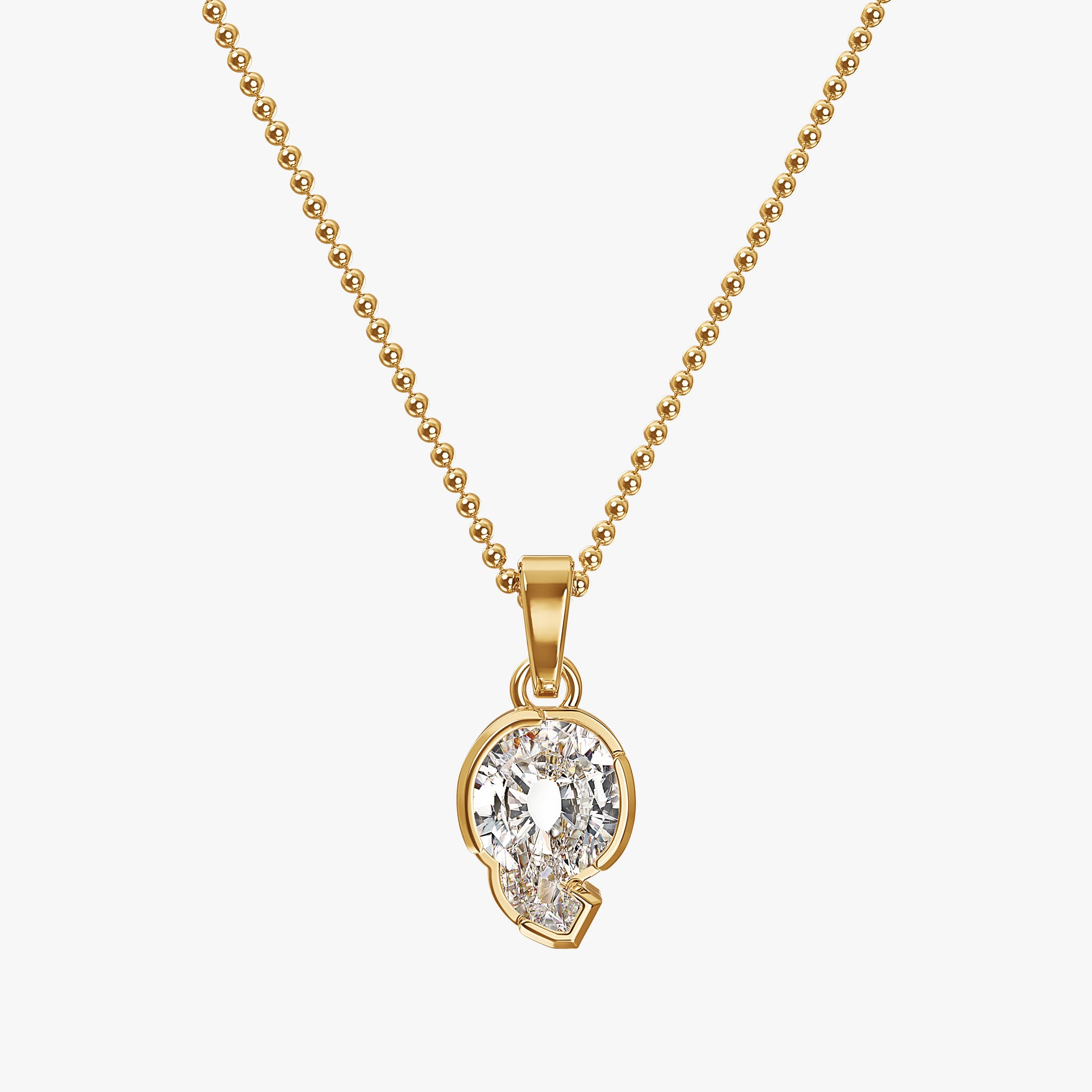 TYPE by J'EVAR 7MM Q SOLITAIRE DIAMOND INITIAL PENDANT 18K Yellow Gold ALTR Lab Grown Diamond Front View