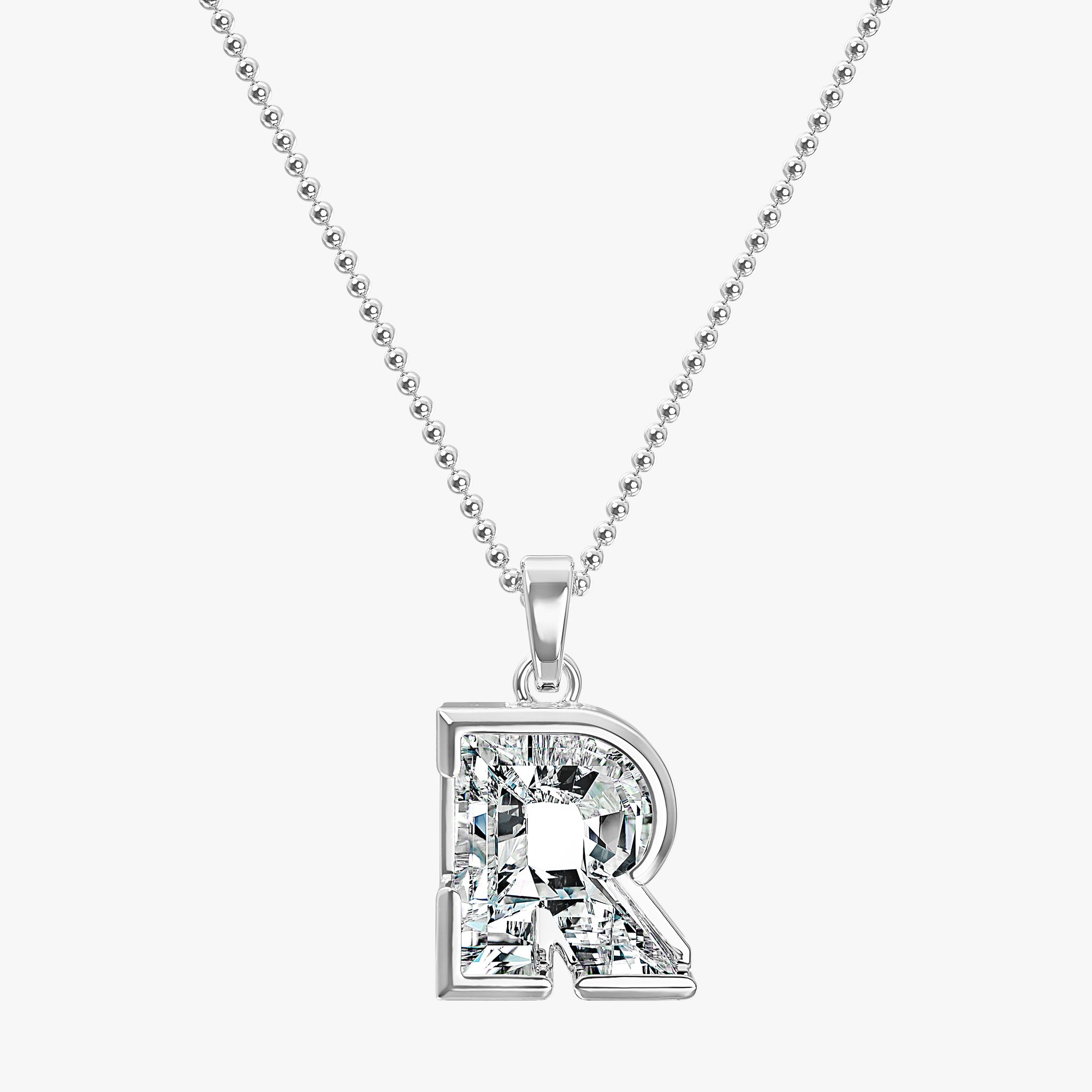 TYPE by J'EVAR 9MM R SOLITAIRE DIAMOND INITIAL PENDANT 18K White Gold ALTR Lab Grown Diamond Front View