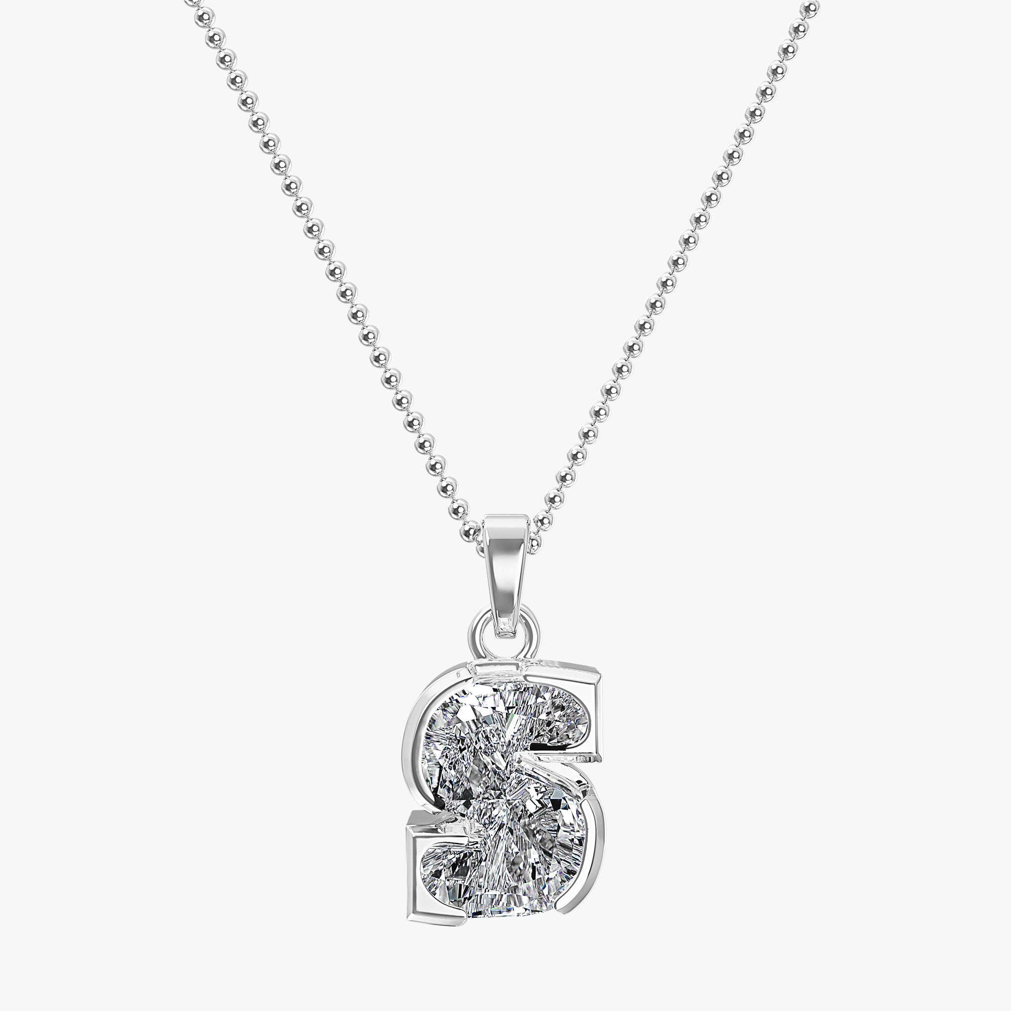 TYPE by J'EVAR 9MM S SOLITAIRE DIAMOND INITIAL PENDANT 18K White Gold ALTR Lab Grown Diamond Front View