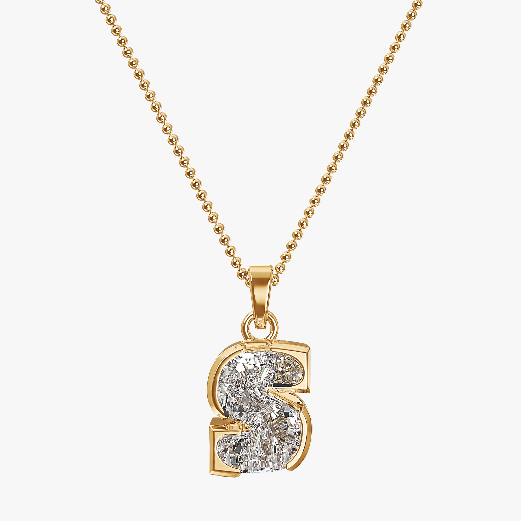 TYPE by J'EVAR 9MM S SOLITAIRE DIAMOND INITIAL PENDANT 18K Yellow Gold ALTR Lab Grown Diamond Front View