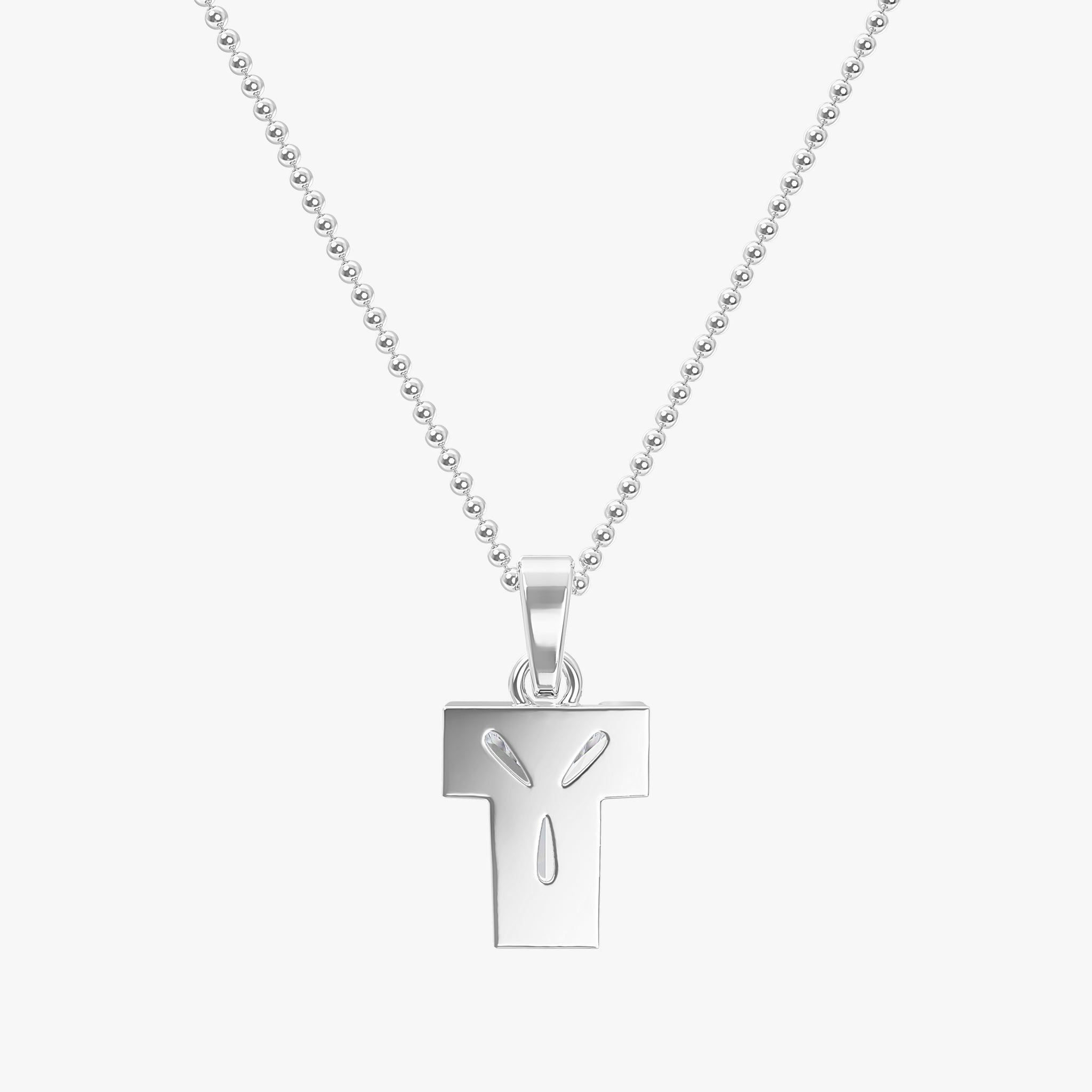 TYPE by J'EVAR 9MM T SOLITAIRE DIAMOND INITIAL PENDANT 18K White Gold ALTR Lab Grown Diamond Back View