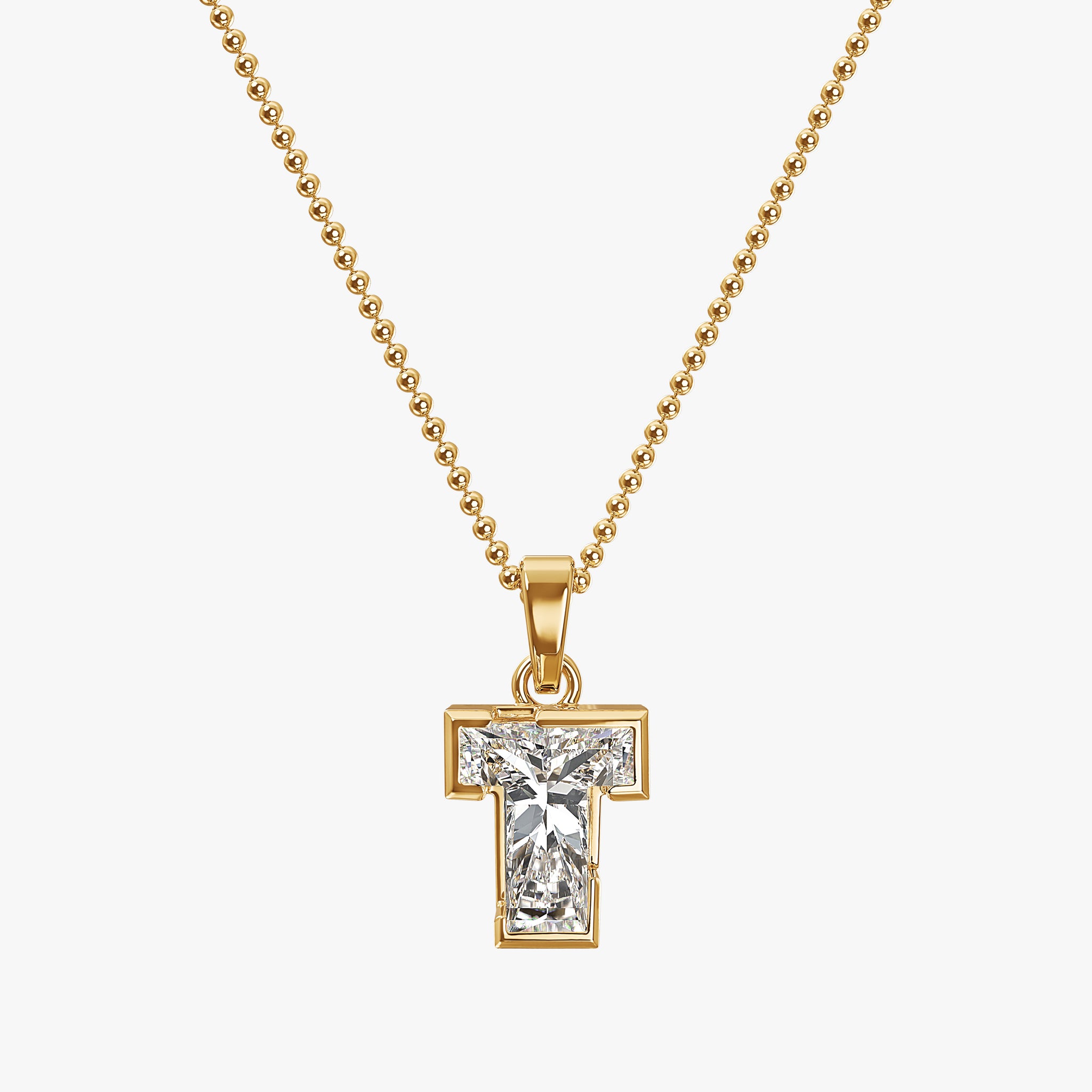 TYPE by J'EVAR 7MM T SOLITAIRE DIAMOND INITIAL PENDANT 18K Yellow Gold ALTR Lab Grown Diamond Front View