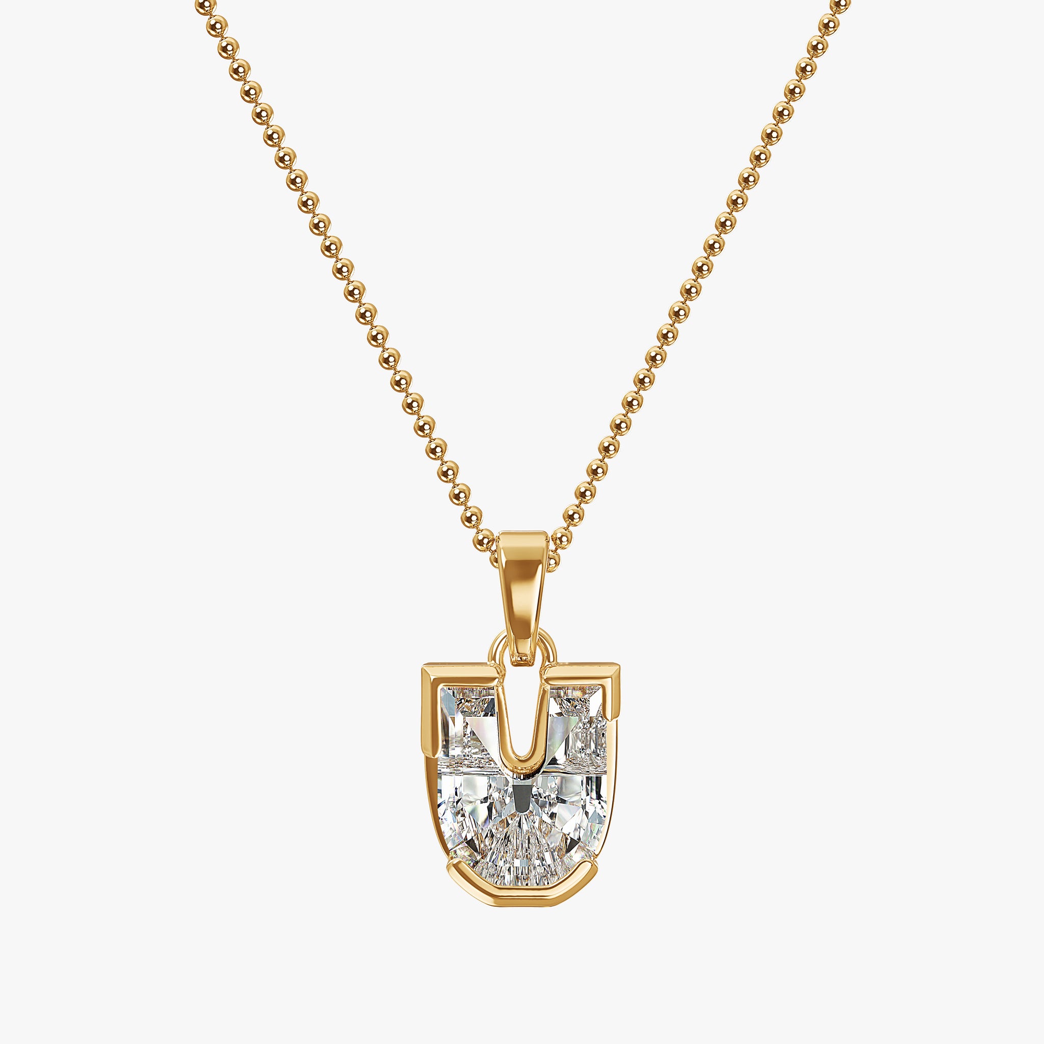 TYPE by J'EVAR 7MM U SOLITAIRE DIAMOND INITIAL PENDANT 18K Yellow Gold ALTR Lab Grown Diamond Front View