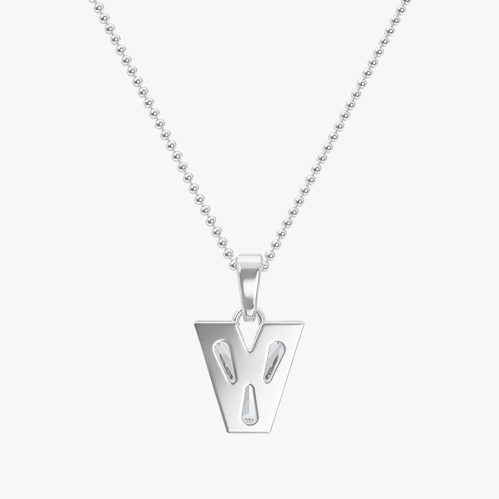 TYPE by J'EVAR 9MM V SOLITAIRE DIAMOND INITIAL PENDANT 18K White Gold ALTR Lab Grown Diamond Back View