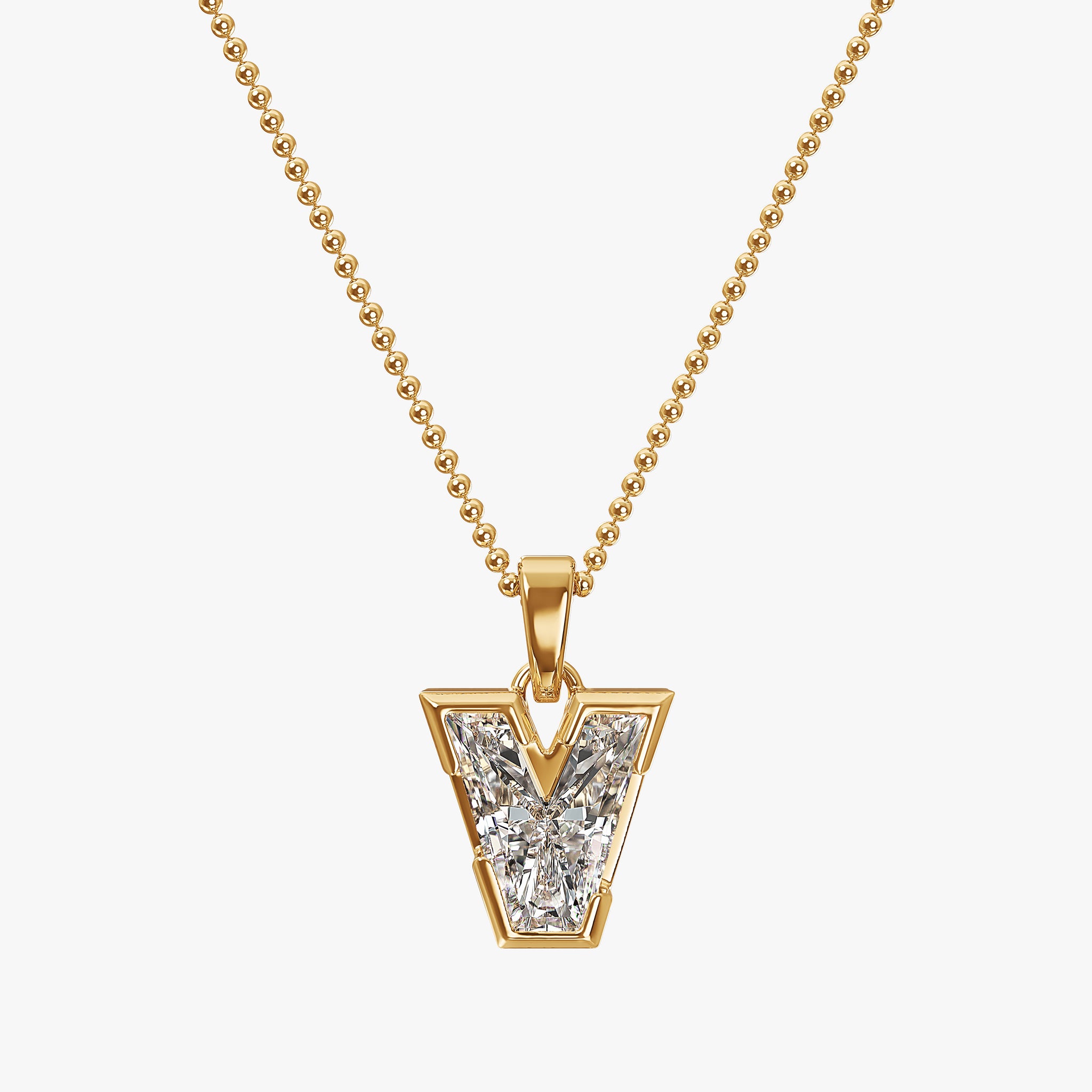 TYPE by J'EVAR 7MM V SOLITAIRE DIAMOND INITIAL PENDANT 18K Yellow Gold ALTR Lab Grown Diamond Front View